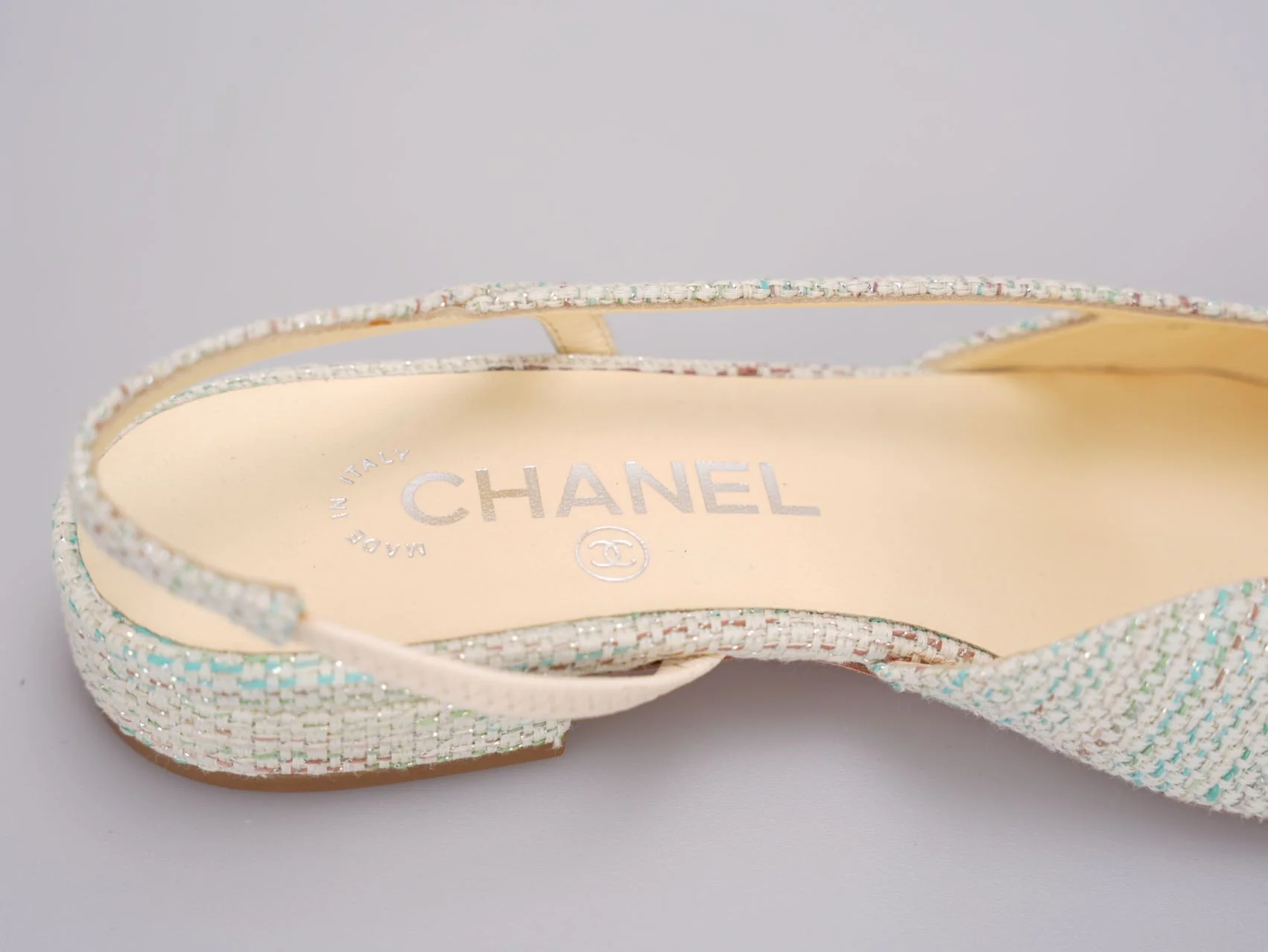 used-Chanel Light Green Tweed Slingback Patent Cap Toe Ballerinas 36-MILOURA