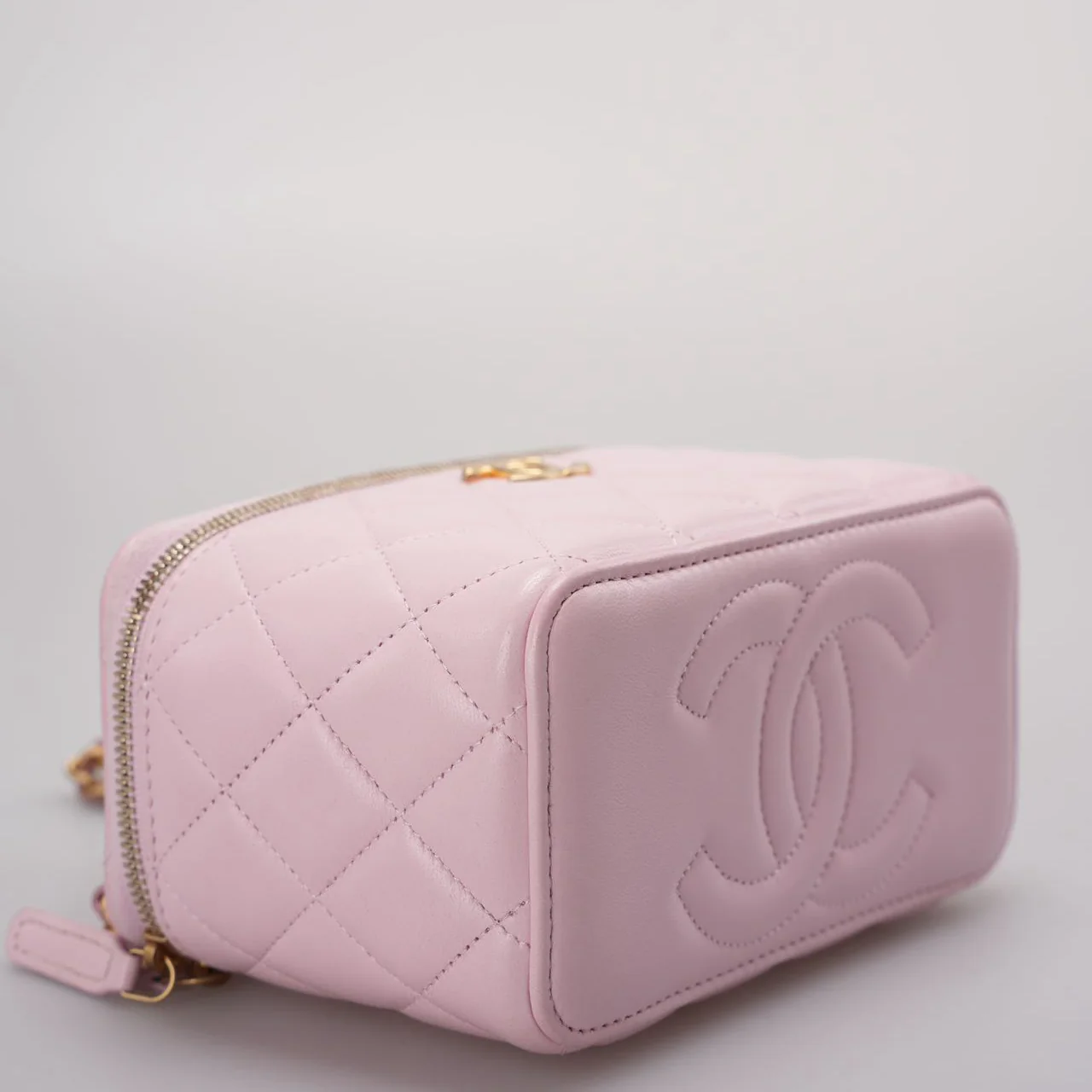 Chanel Vanity Case Pink Quilted Lambskin with Crystal Handle from 2024