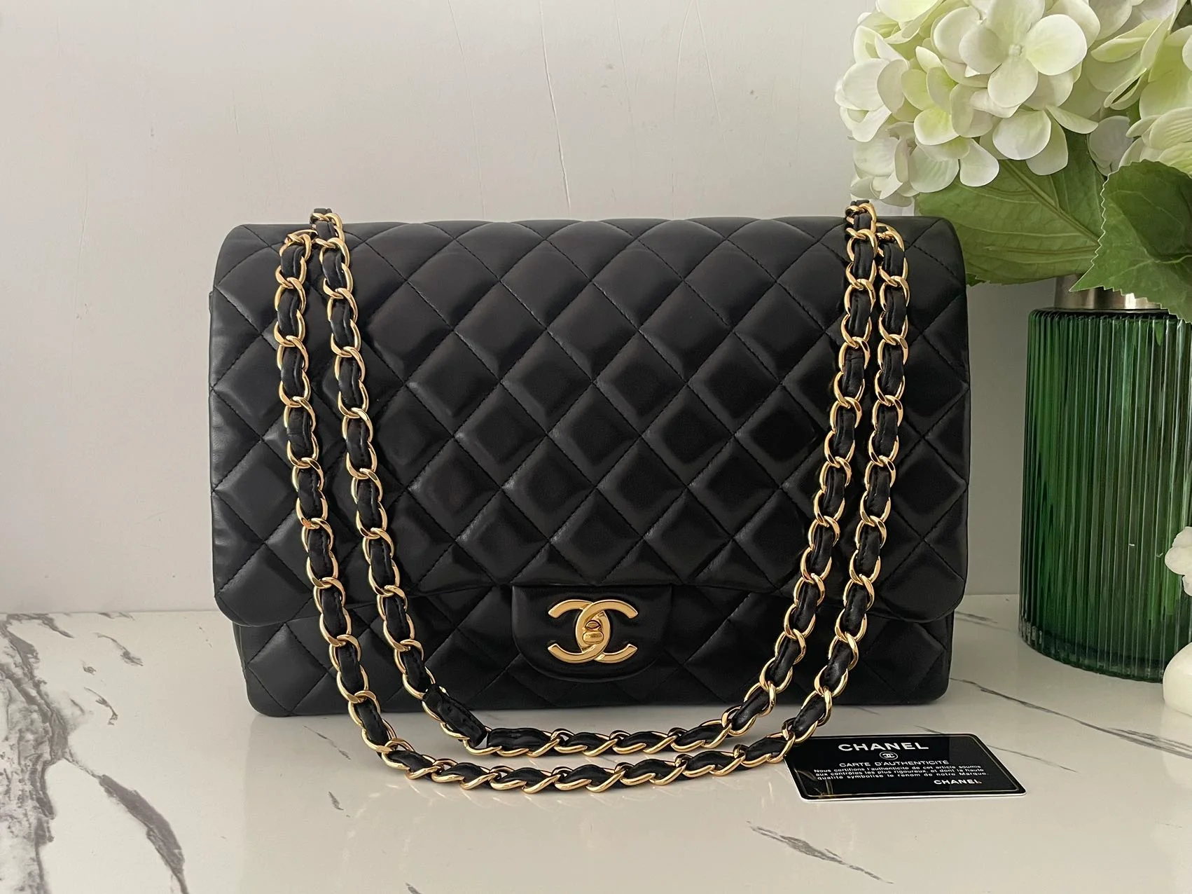 used-Chanel Black Classic Double Flap Maxi Bag with Gold Hardware-MILOURA