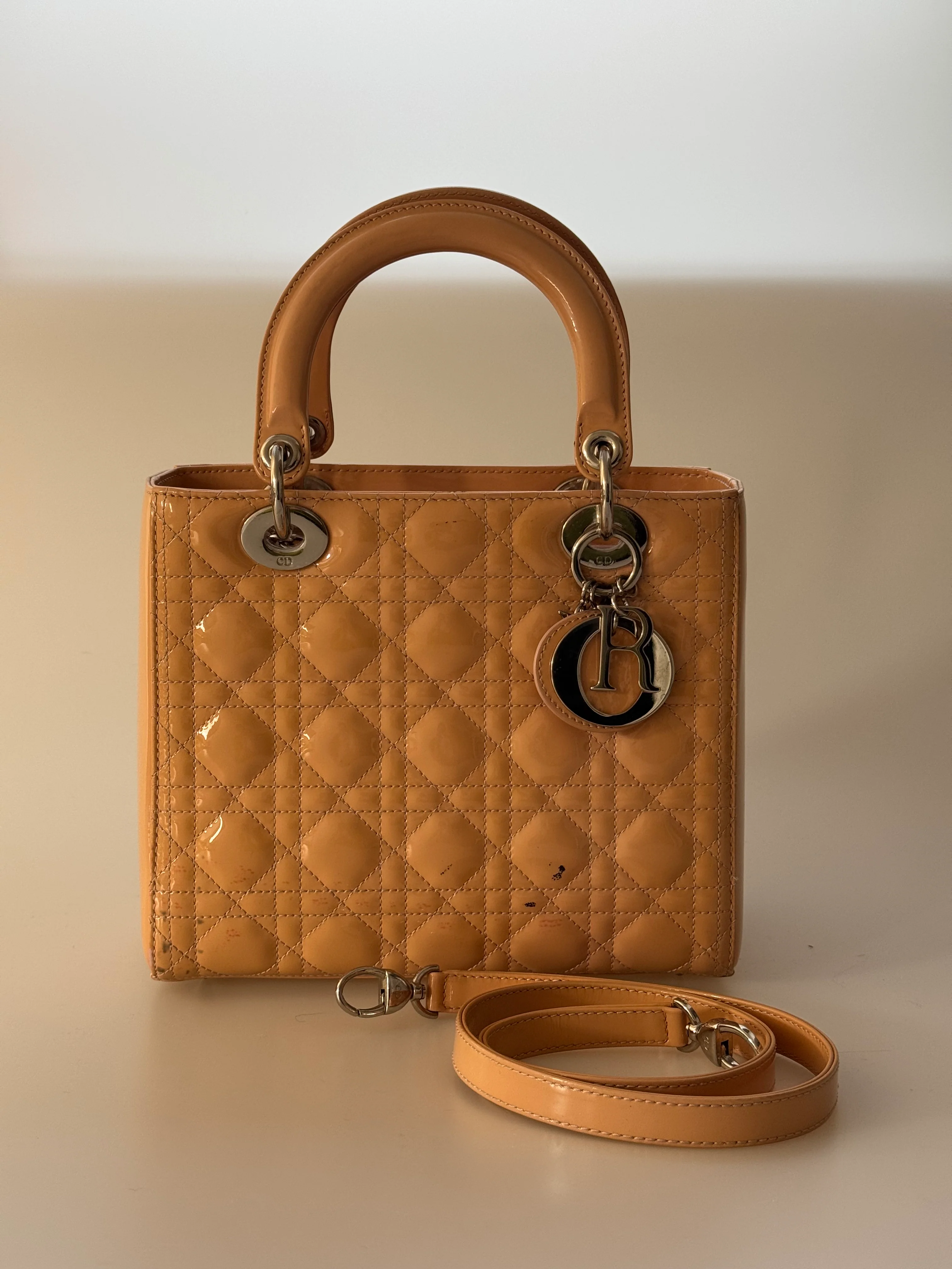 used-Christian Dior Lady Dior bag medium light beige-MILOURA