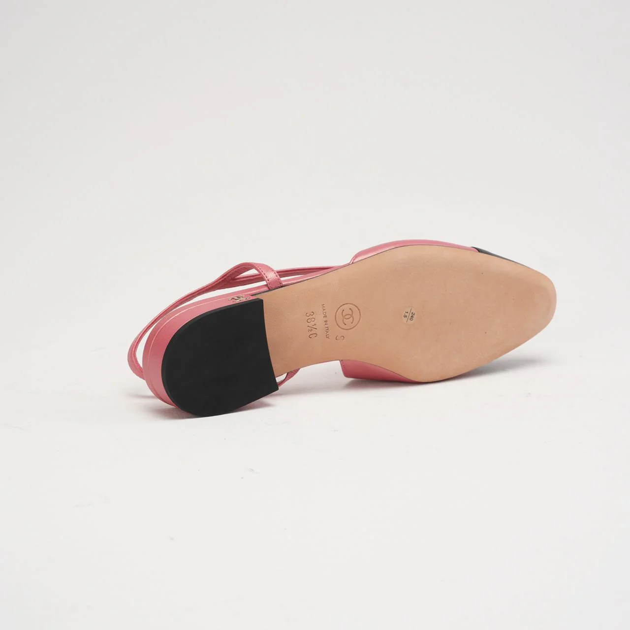 Chanel Pink / Black CC Logo Slingback Flats Size 38.5