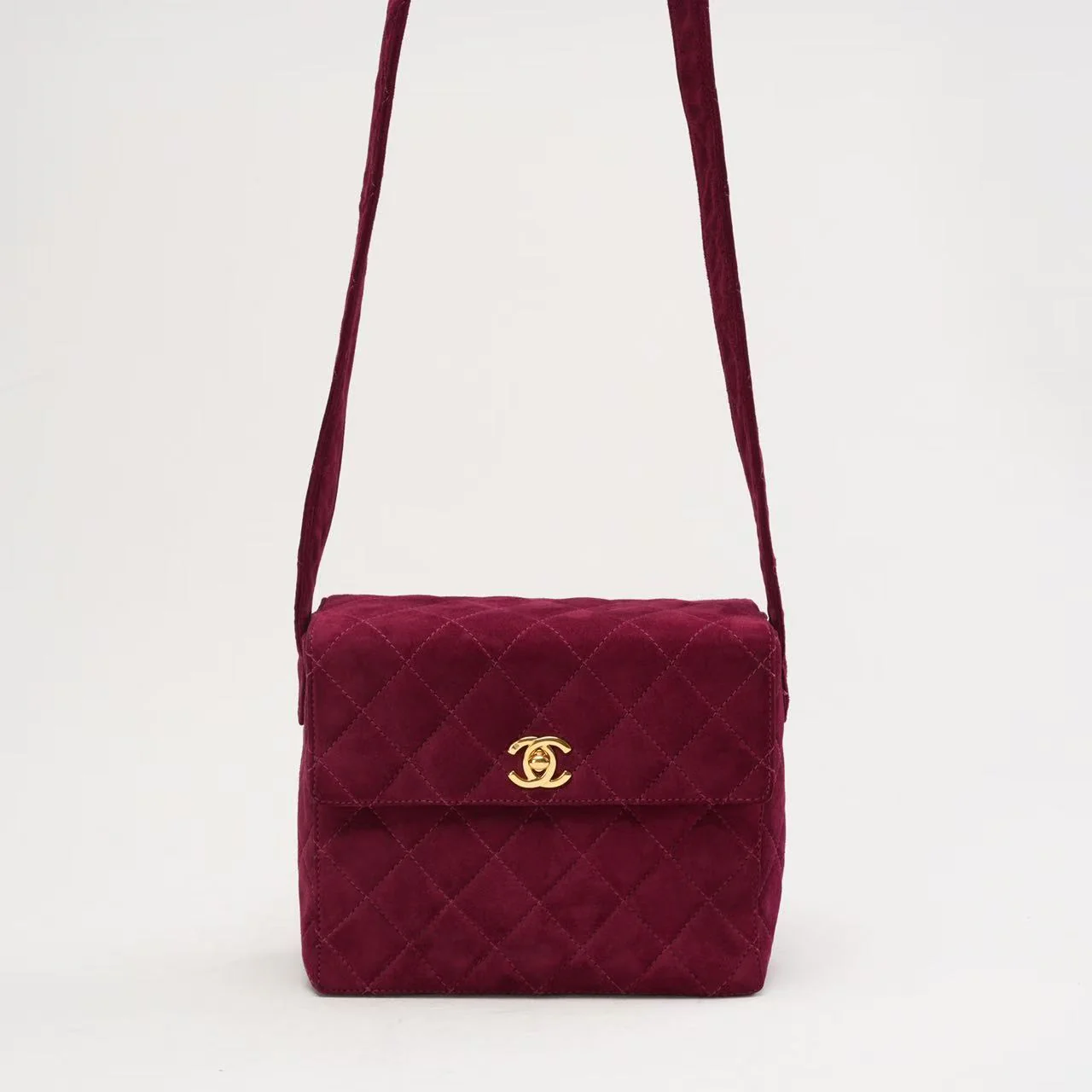 Chanel Vintage Burgundy Red Velvet Mini Square Flap Bag 1997
