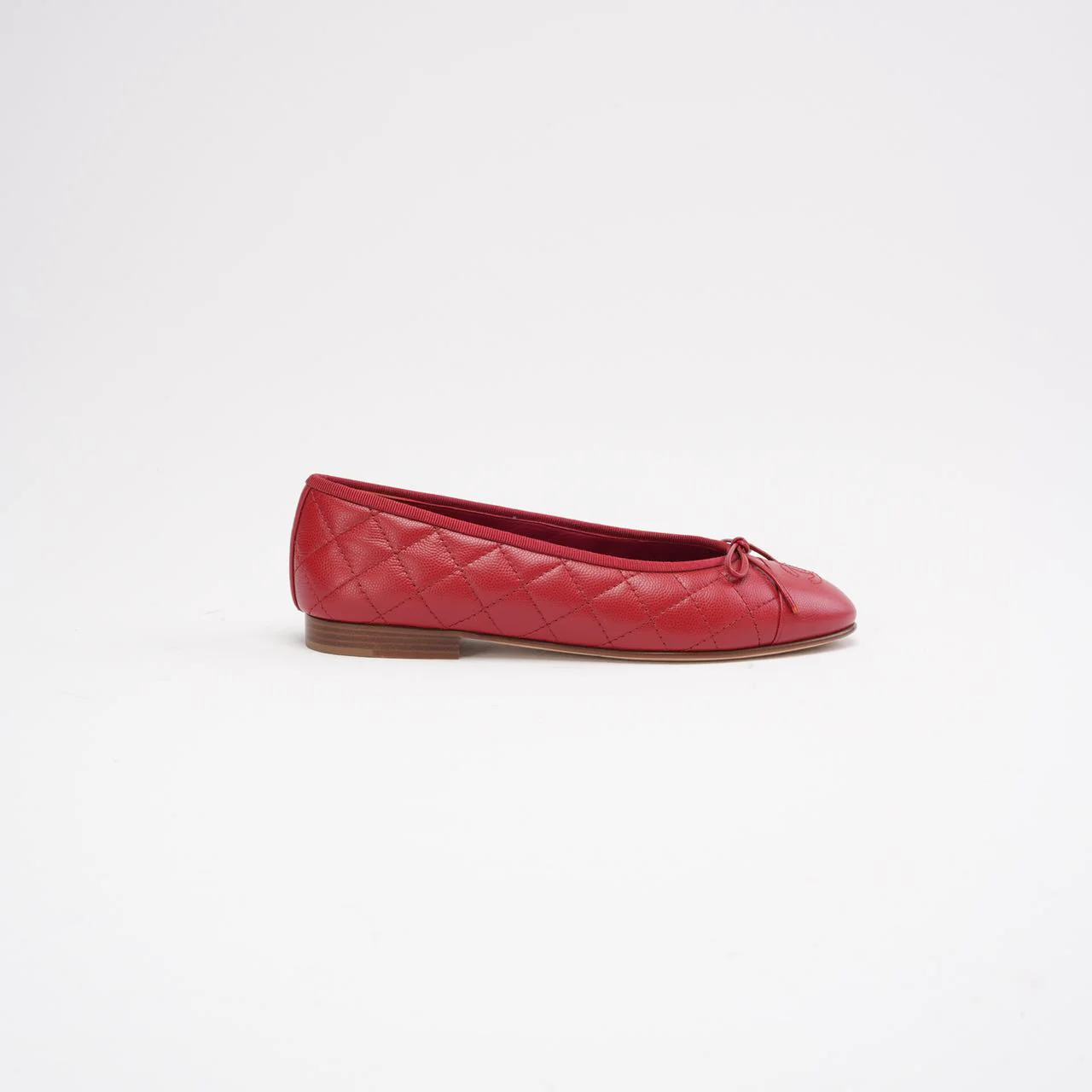 Chanel Red Leather CC Cap Toe Ballet Flats Size 38
