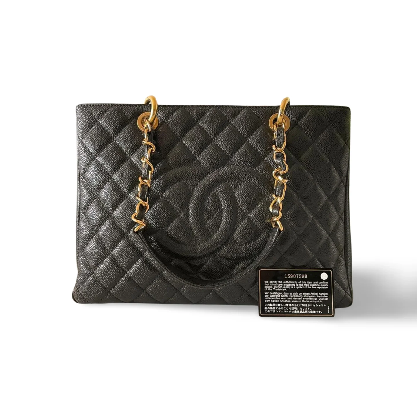 used-chanel grand shopper tote in black Cavier leather with gold hardware-MILOURA