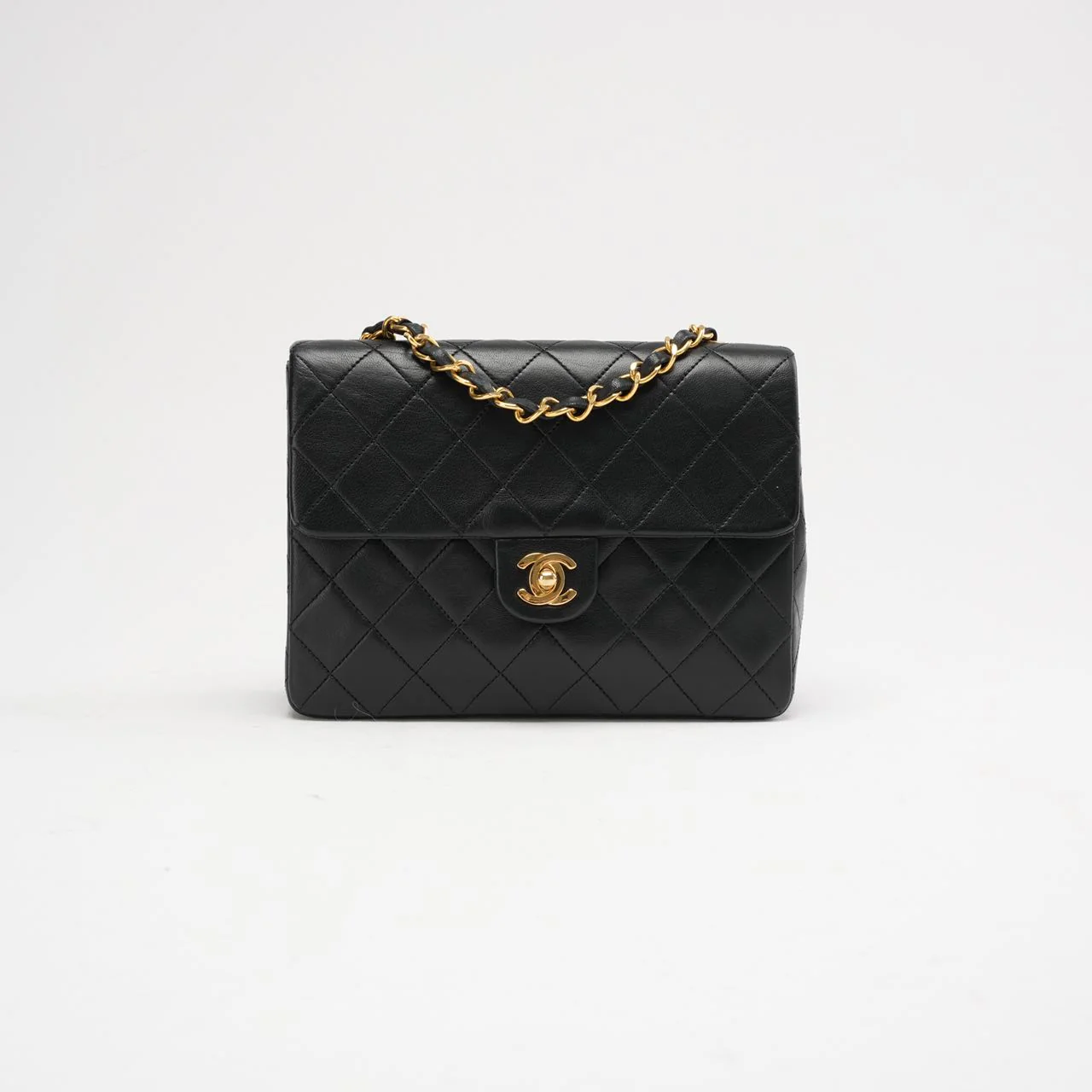 Chanel Vintage Mini Quadratische Klassische Flap Tasche Schwarz 1991
