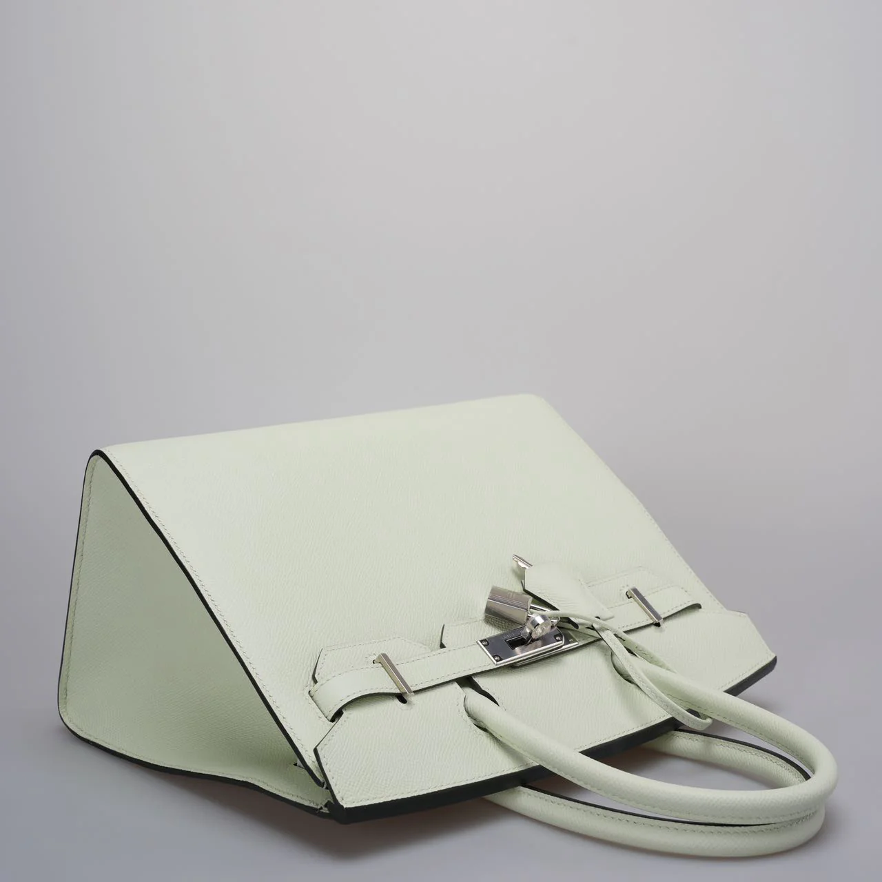 used-Hermes Birkin sellier 30 Bag in Vert Fizz Epsom Leather with Palladium Hardware B stamp-MILOURA