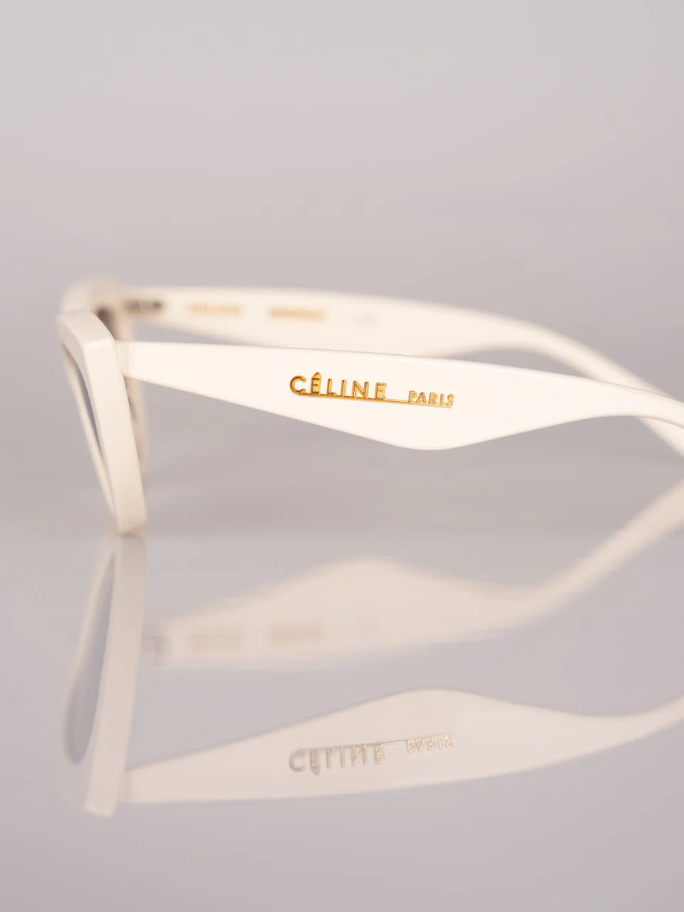 used-Celine Cat Eye Sunglasses with Beige Acetate Frame-MILOURA