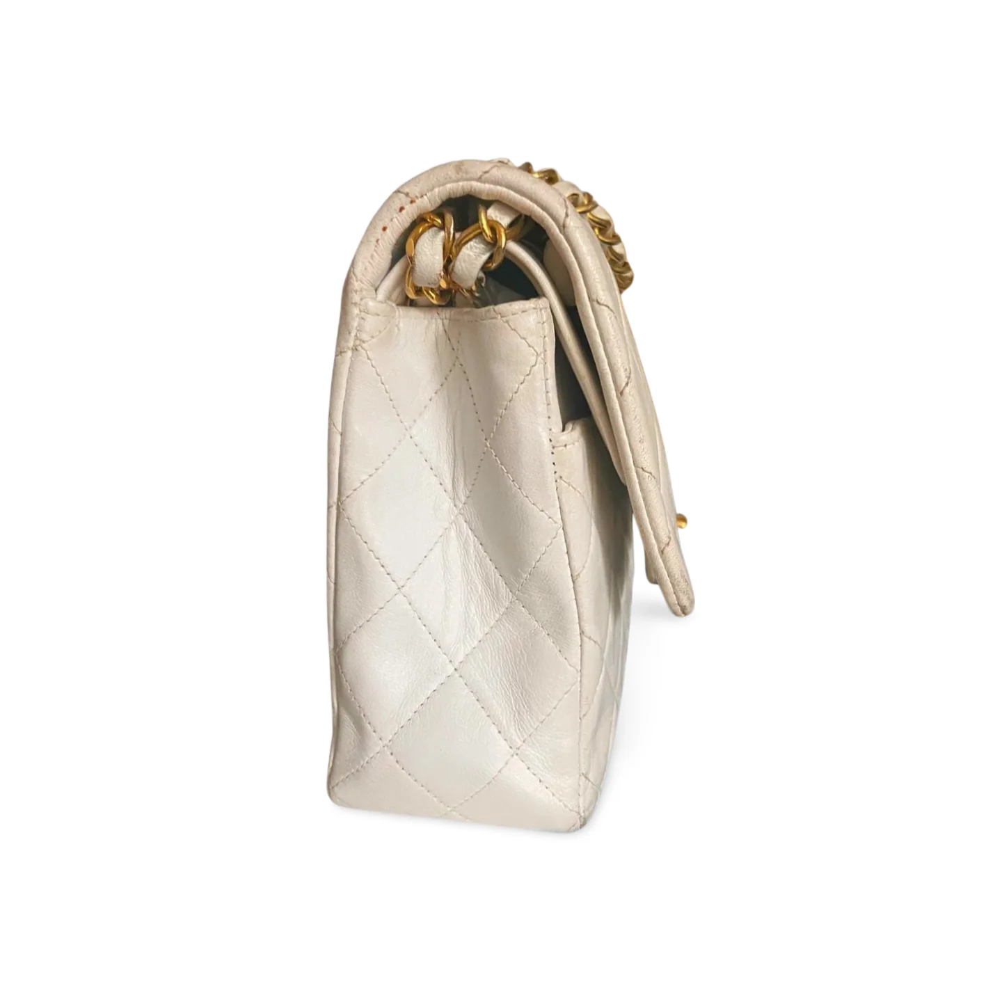 used-Chanel White Vintage Medium Classic Flap Bag in Lambskin Leather with 24K Gold Hardware-MILOURA