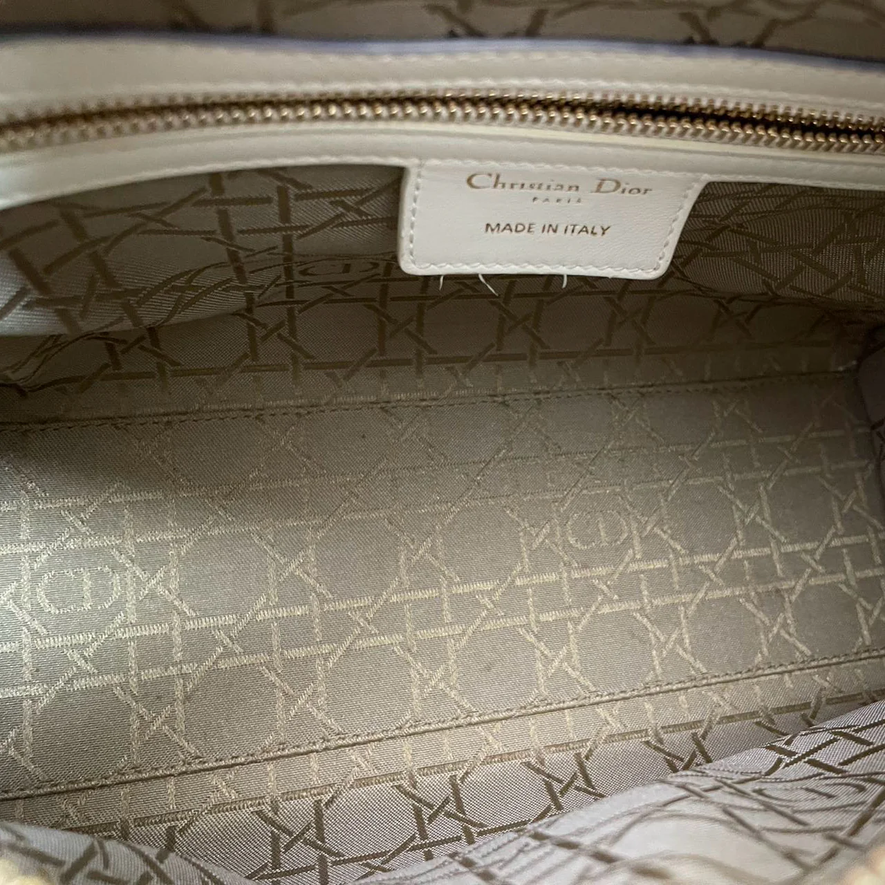 used-Christian Dior White Medium Lady Dior Bag in Cannage Lambskin Leather with Gold Hardware-MILOURA