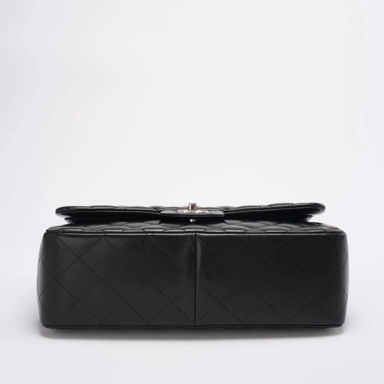 Chanel Classic Flap Bag Lambskin Black Bag Jumbo in Silver Hardware