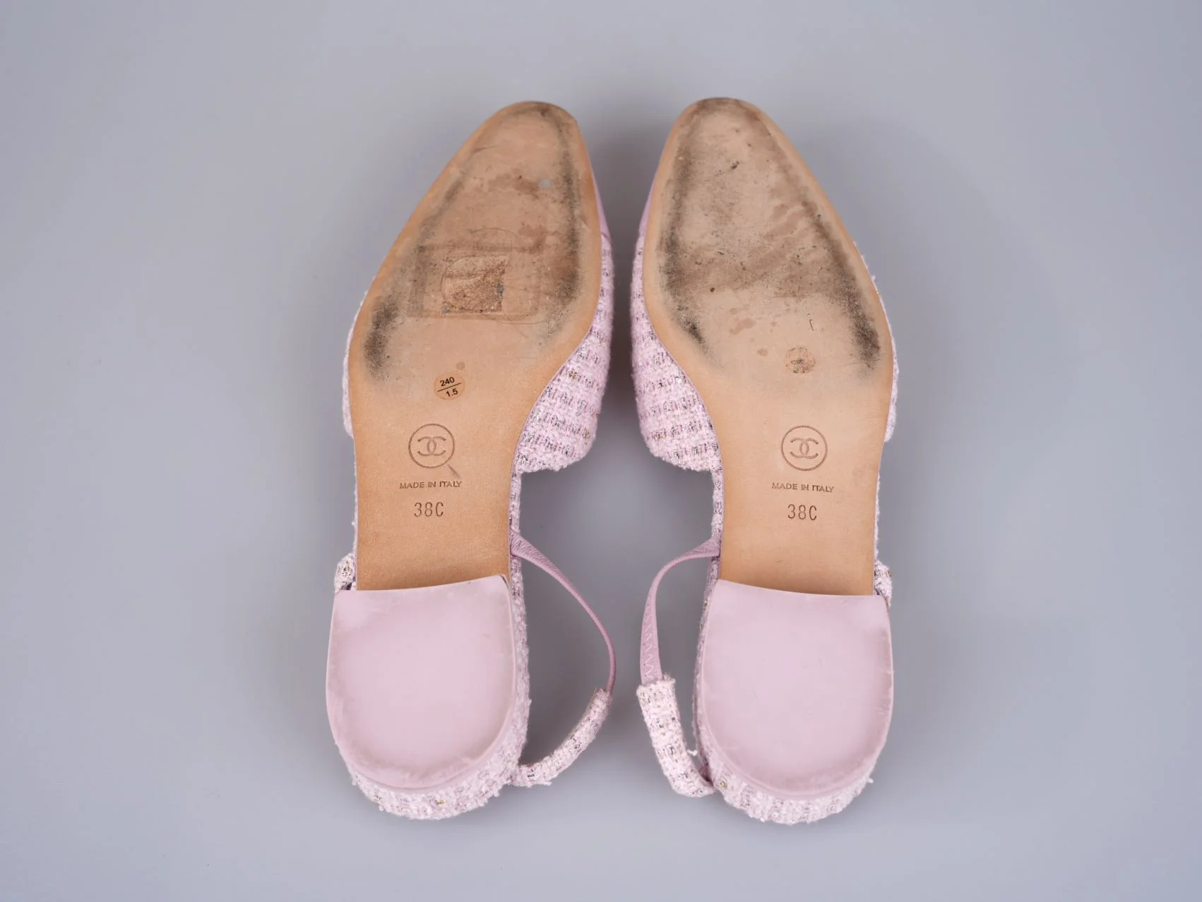 used-Chanel Pink Tweed Slingback Kitten Heel Pumps Size 38C-MILOURA