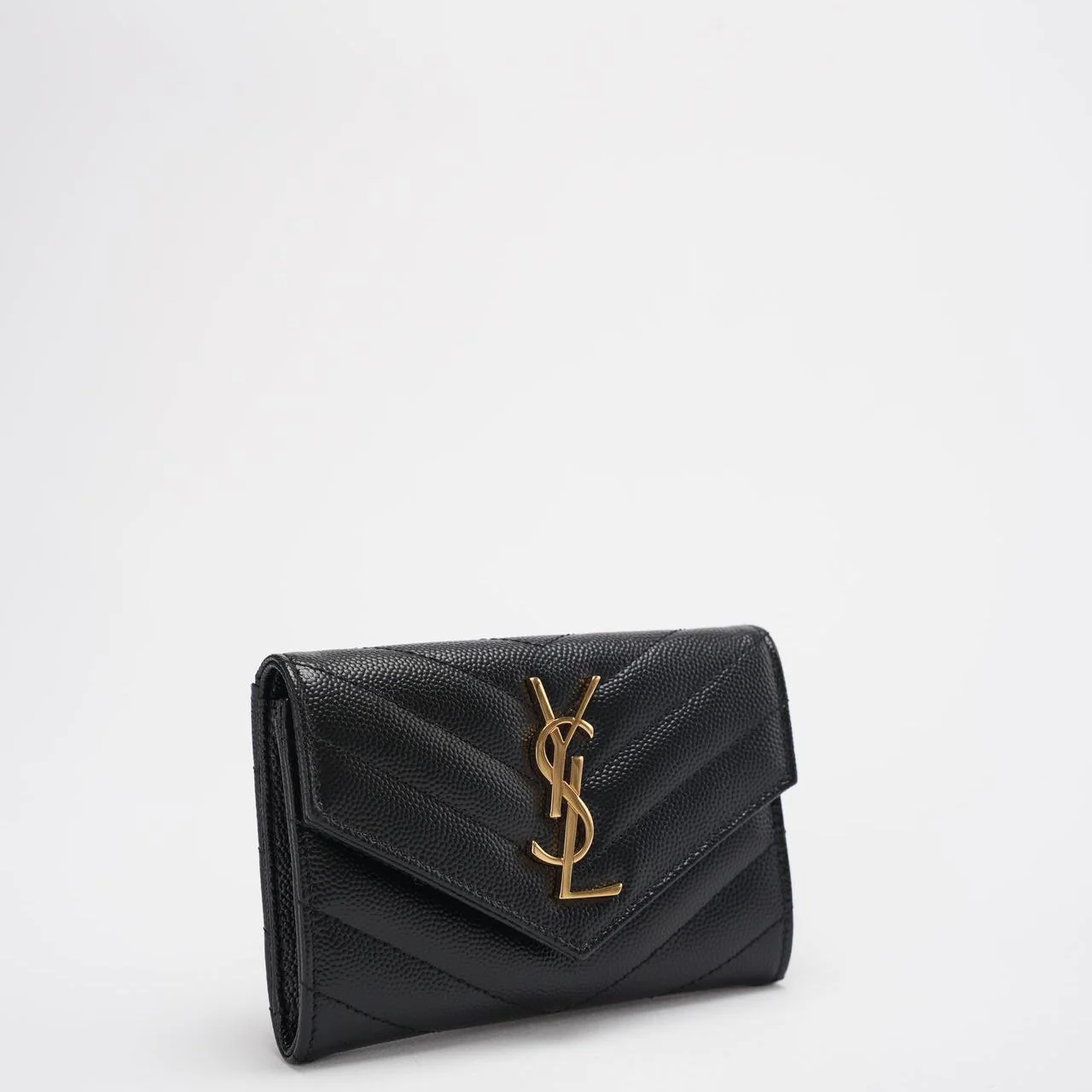 Saint Laurent Small Monogram Wallet Black Leather with Gold YSL Logo