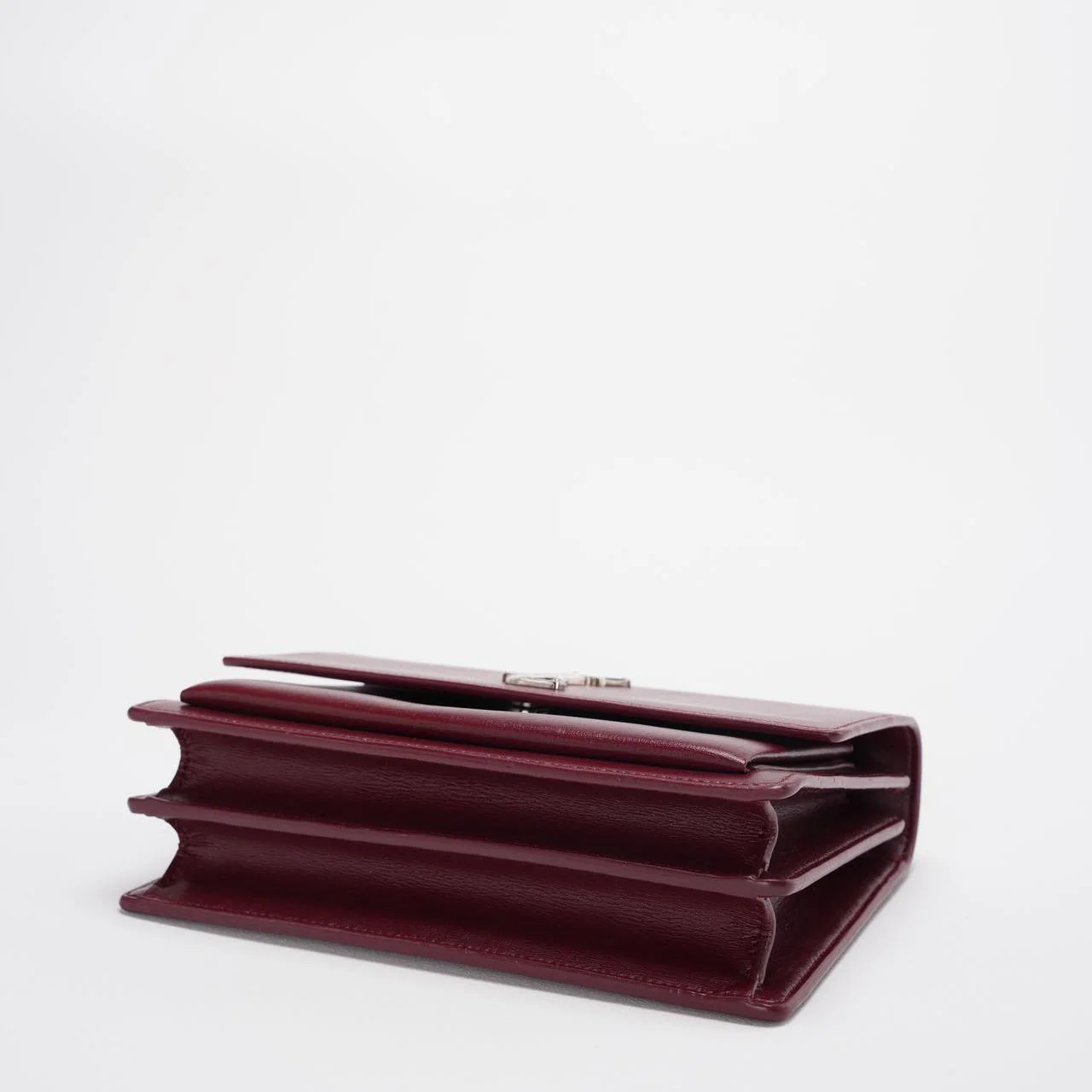 Saint Laurent Sunset Bag Burgundy Box Leder with Silver Hardware Medium