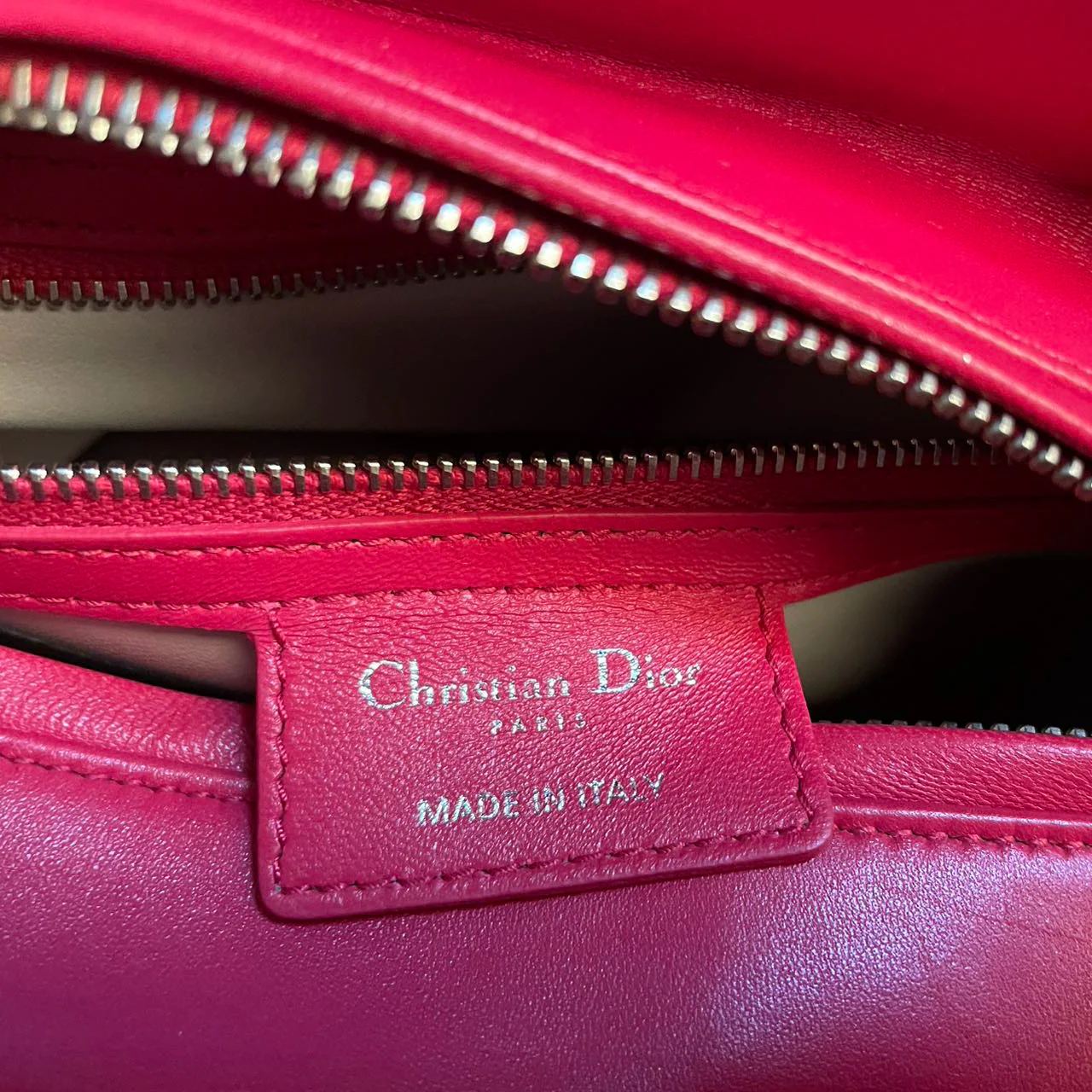 used-Christian Dior Lady Dior Bag Cannage Medium Hand Bag Lamb Skin Red White-MILOURA