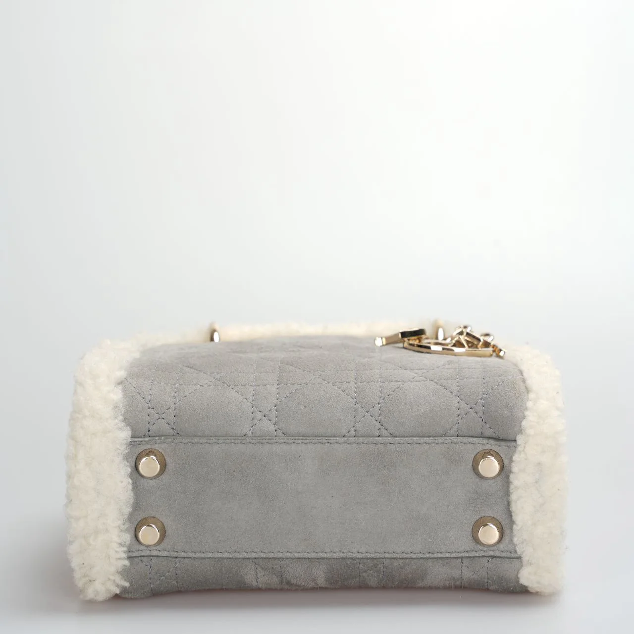 used-Christian Dior Lady Dior Pre-Owned 2020 Mini Suede Shearling Cannage Lady Dior satchel-MILOURA