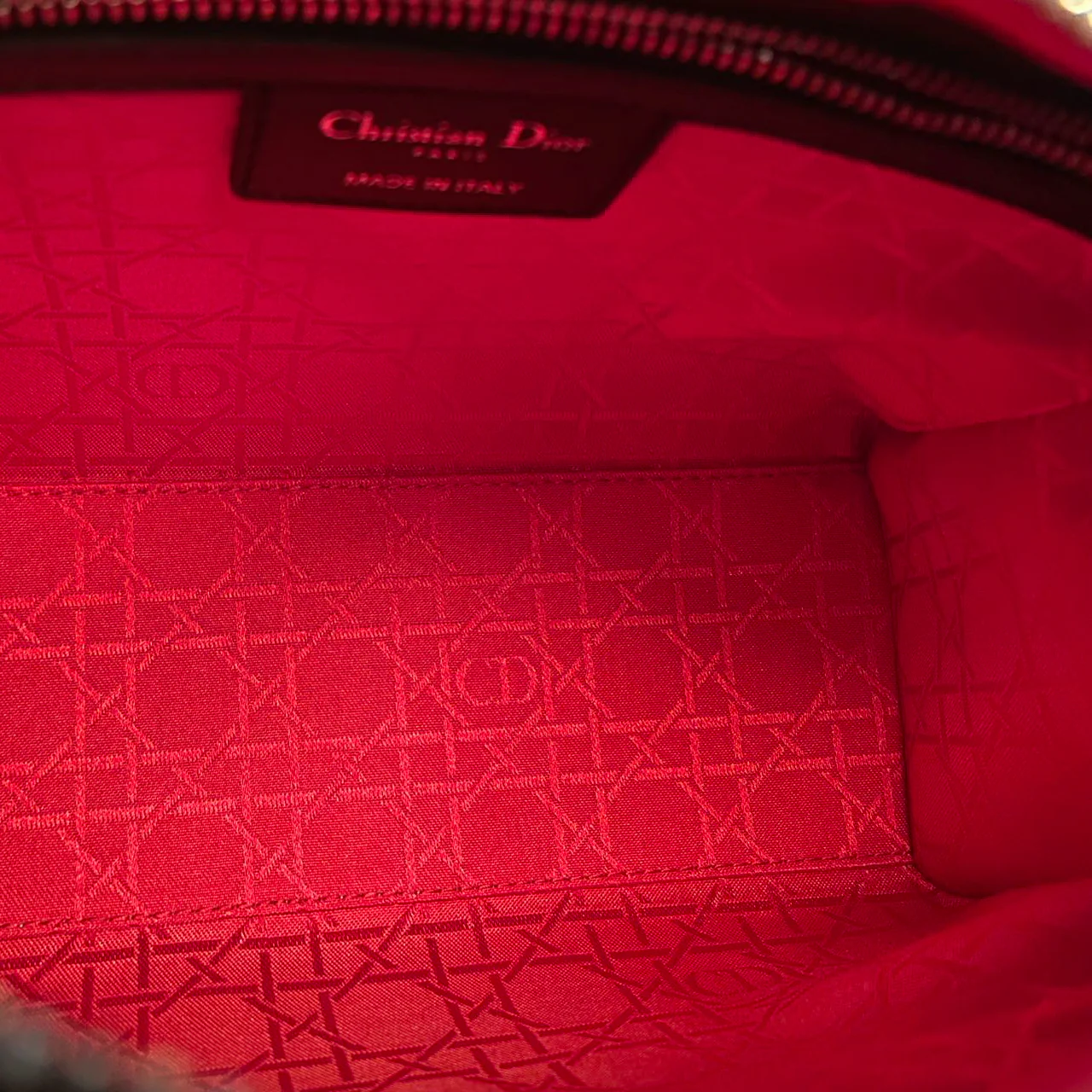 used-Christian Dior Black Medium Lady Dior Bag in Cannage Lambskin Leather with Silver Hardware-MILOURA