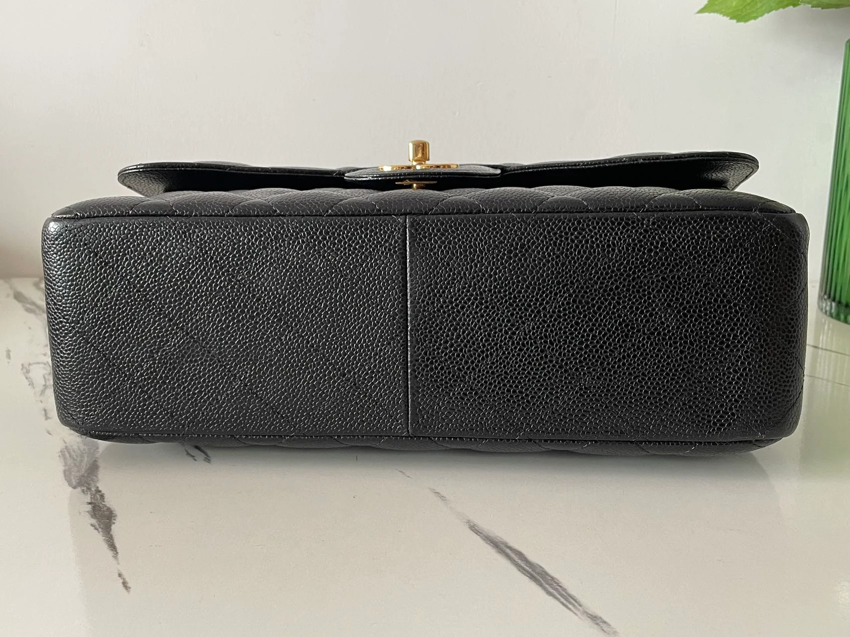 used-Chanel Black Jumbo Classic Double Flap Bag Caviar Leather with Gold Hardware-MILOURA