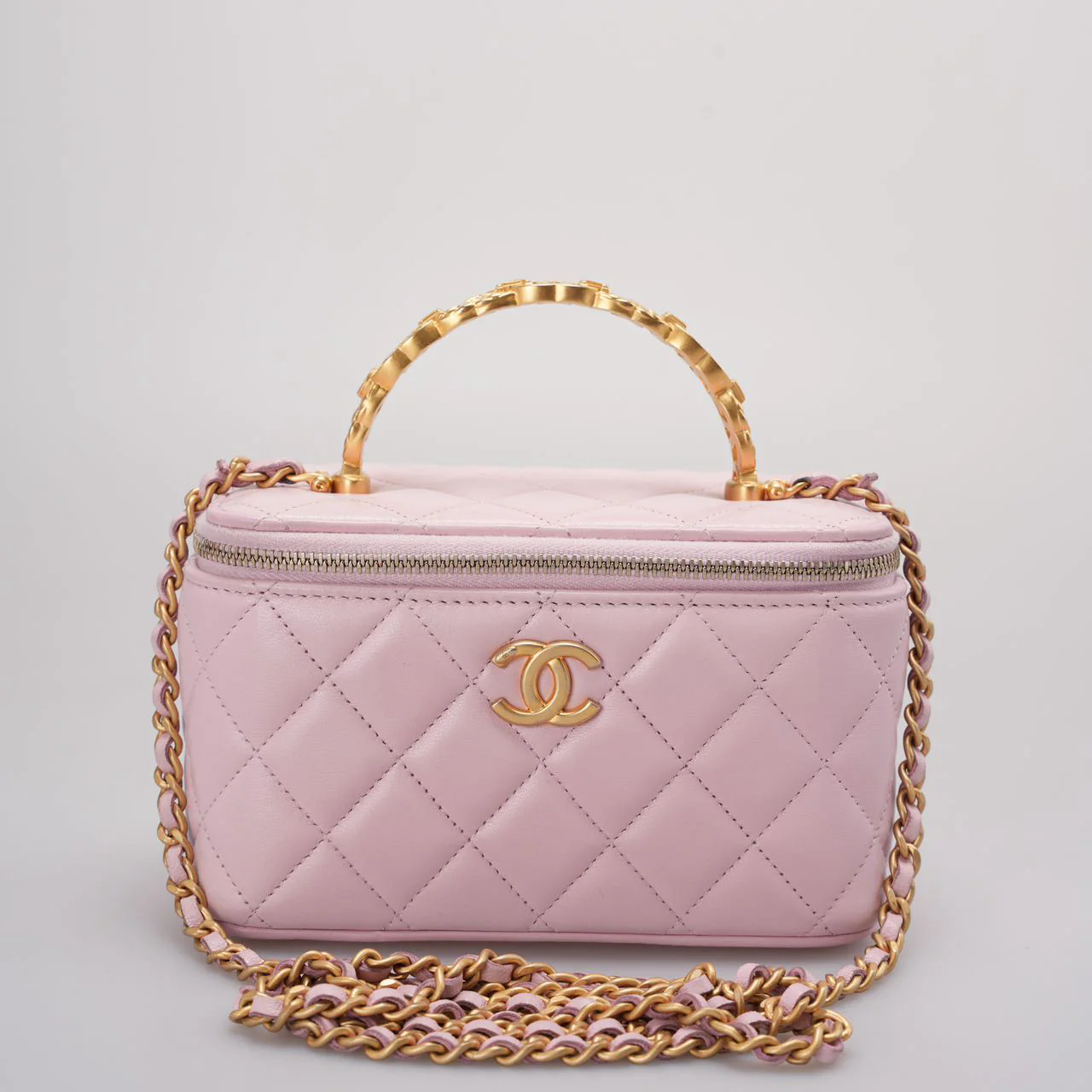 Chanel Vanity Case Pink Quilted Lambskin with Crystal Handle from 2024