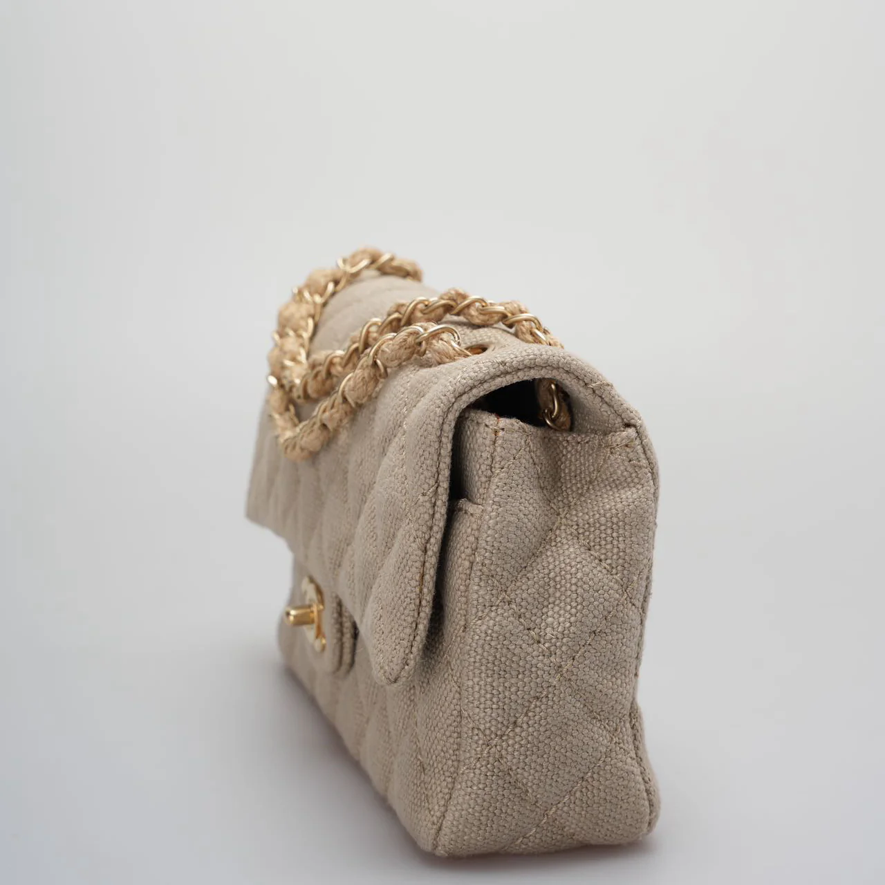 used-Chanel linen timeless Quilted Medium Flap in Beige very rare-MILOURA