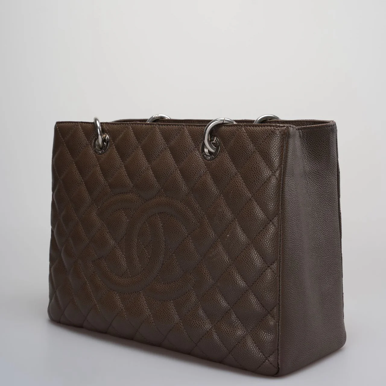 used-Chanel Brown GST Grand Shopping Tote Bag in Caviar Leather with Silver Hardware-MILOURA