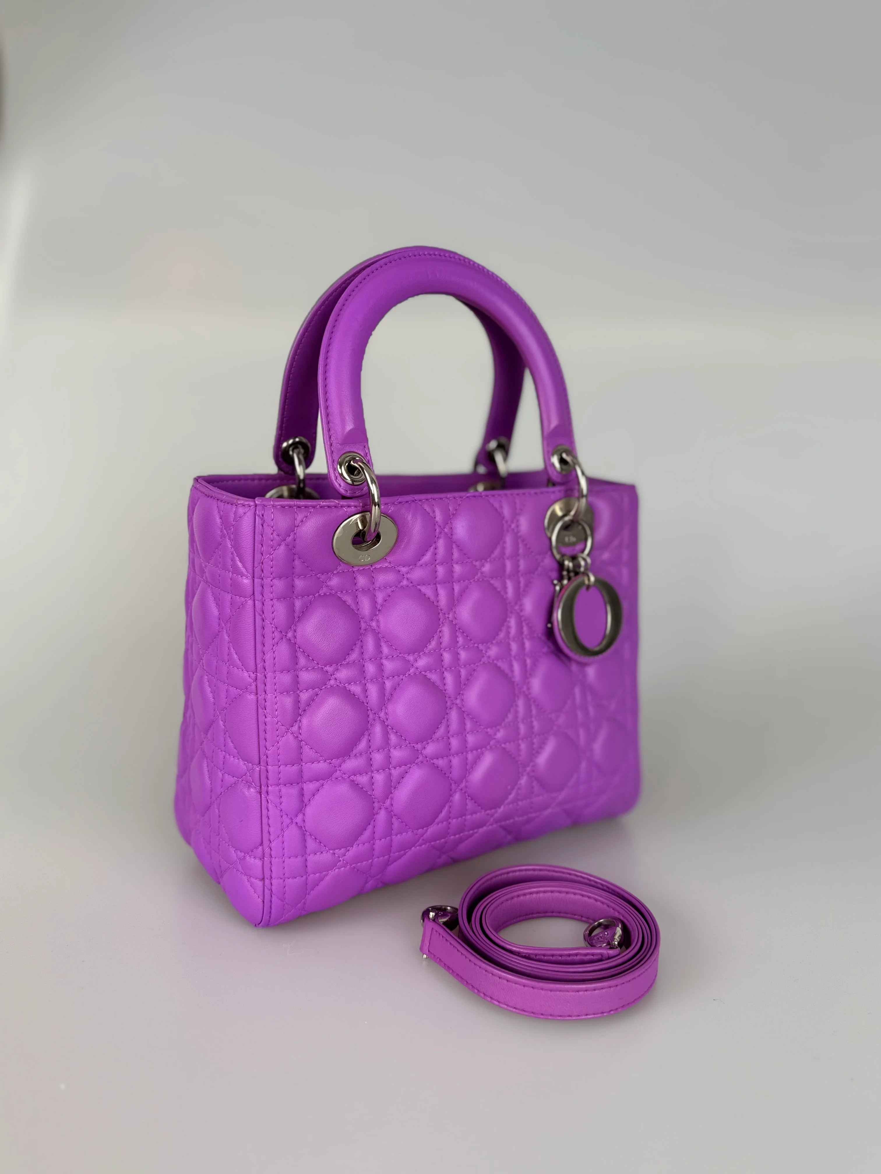 used-Dior Lady Dior Bag Bag Medium purple Lambskin Leather with Silver Hardware-MILOURA