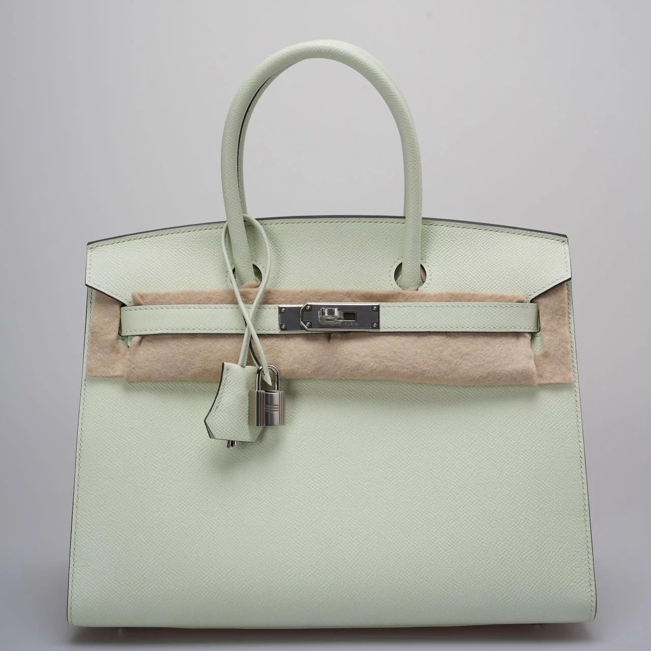 used-Hermes Birkin sellier 30 Bag in Vert Fizz Epsom Leather with Palladium Hardware B stamp-MILOURA