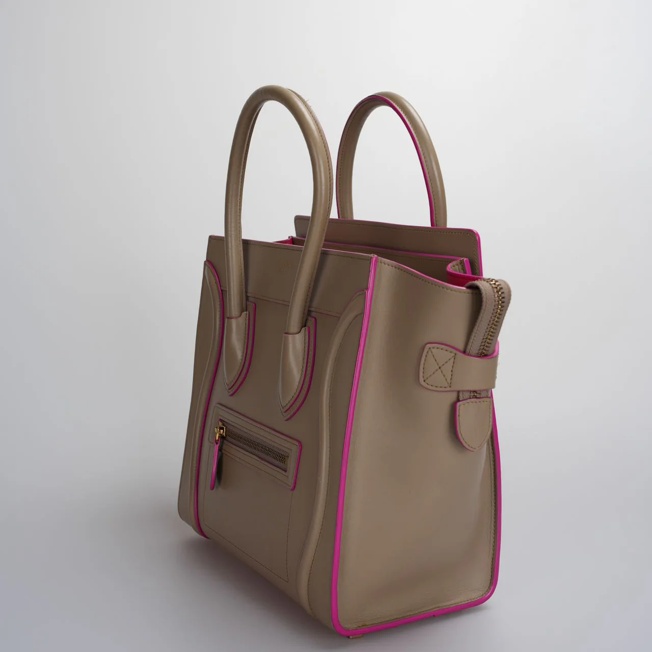 used-CELINE Calfskin Mini Luggage in Beige and Pink-MILOURA