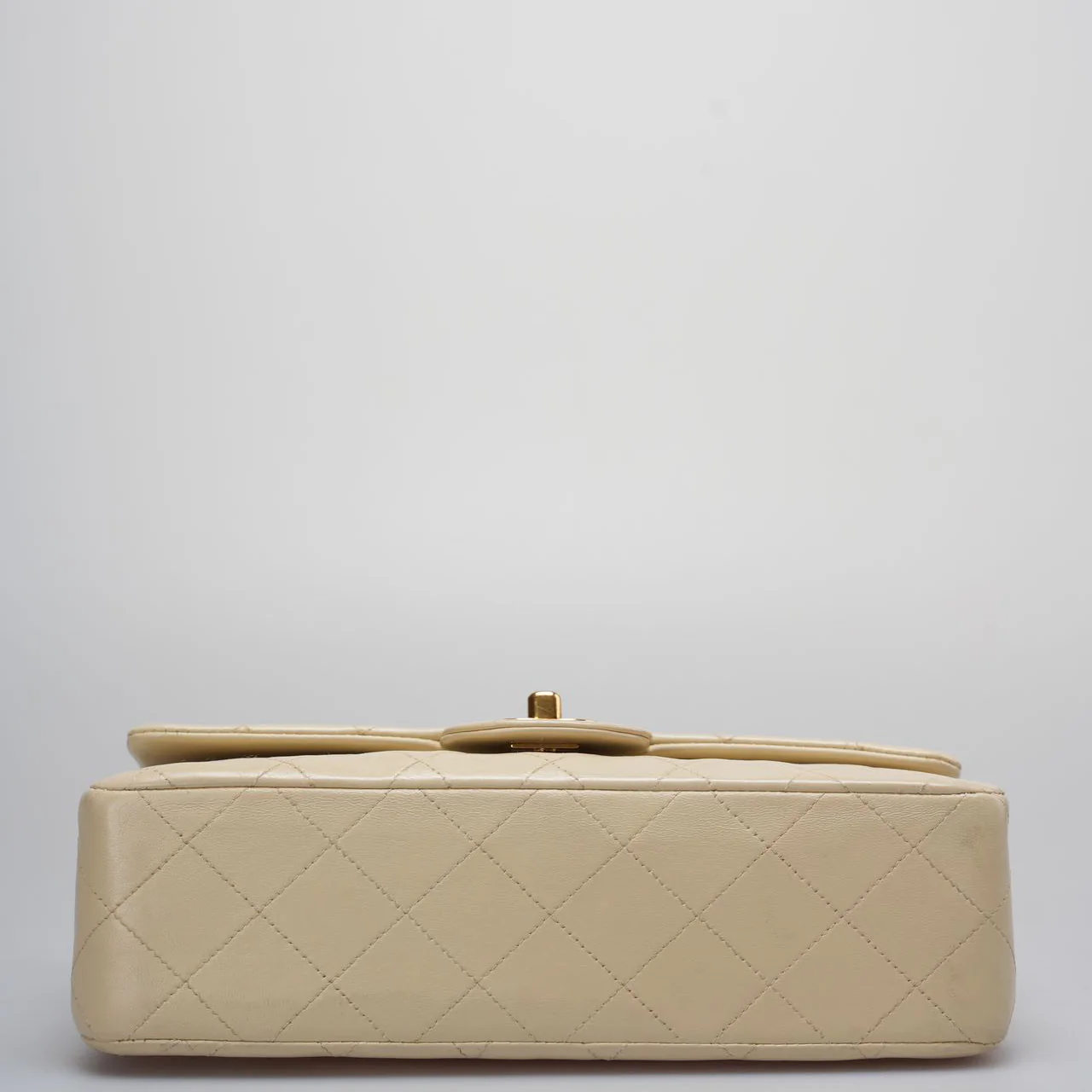 used-Chanel Vintage Beige Quilted Leather small timeless Double Flap Bag with 24K Gold Hardware-MILOURA