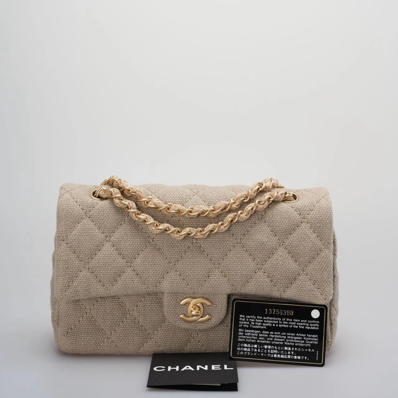 used-Chanel linen timeless Quilted Medium Flap in Beige very rare-MILOURA