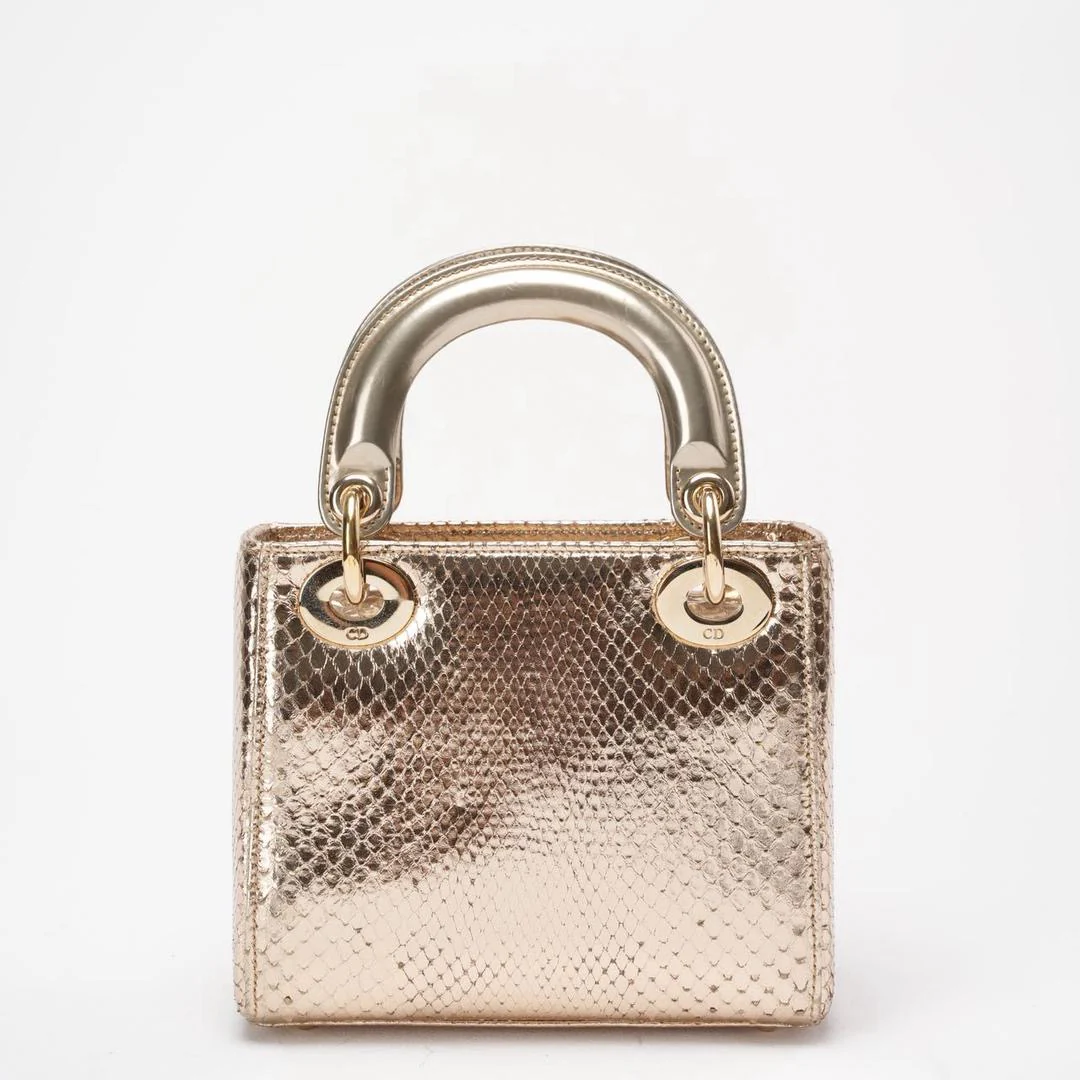 Dior Mini Lady Dior Bag Gold in Python Leather with Gold Hardware on