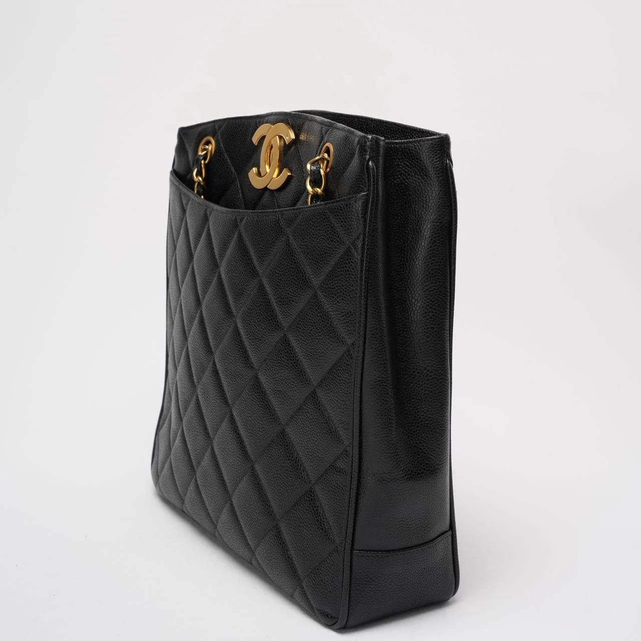 Chanel Vintage 1994 - 1996 Black Caviar Shoulder Tote Gold Hardware