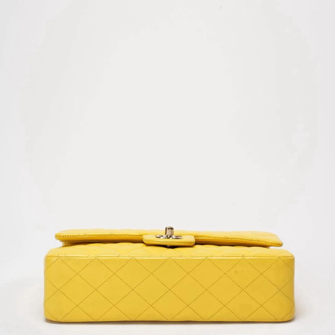 Chanel Yellow Lambskin Quilted Medium Double Flap Gold Hardware