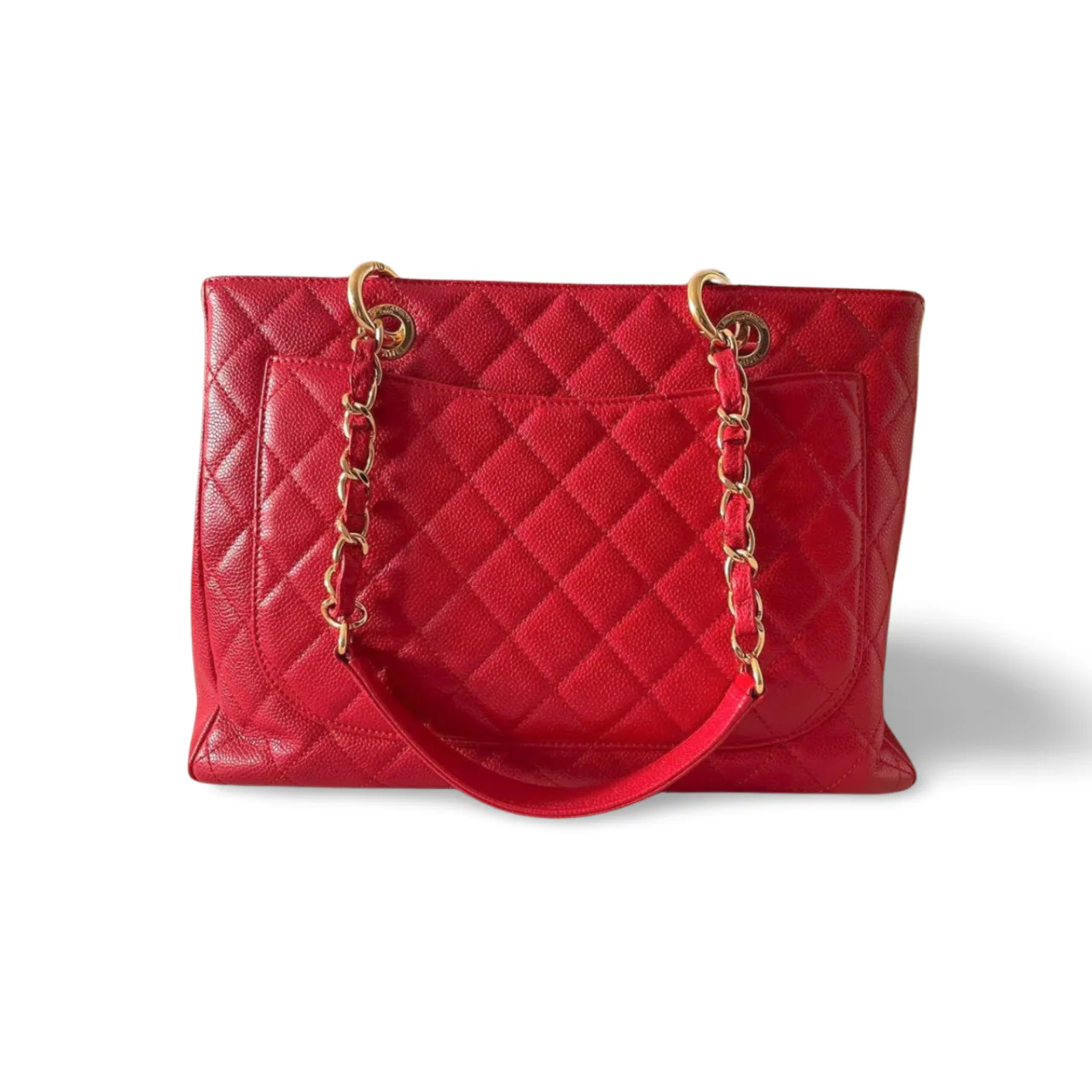 used-Chanel Red Medium Shopping Tote Bag with Gold Hardware-MILOURA