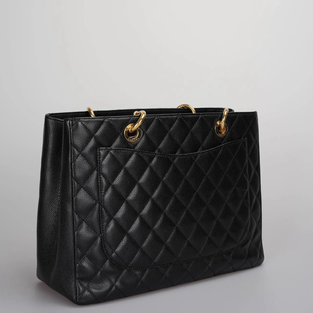 used-Chanel Grand Shopping Tote black gst Bag in Cavier Leather with gold Hardware-MILOURA