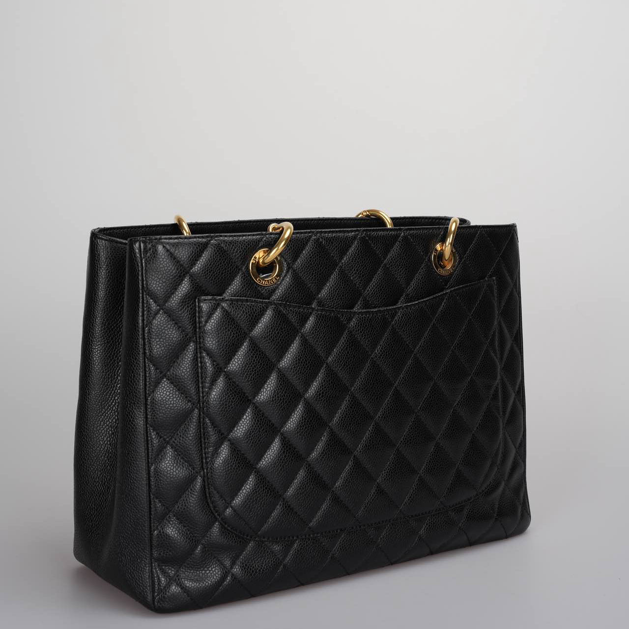 used-Chanel Grand Shopping Tote black gst Bag in Cavier Leather with gold Hardware-MILOURA