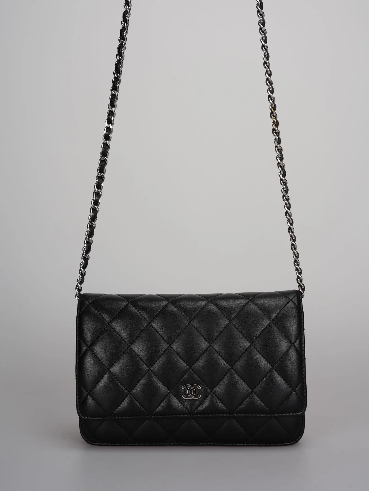 used-Chanel Black Classic WOC Lambskin Leather with Silver Hardware-MILOURA