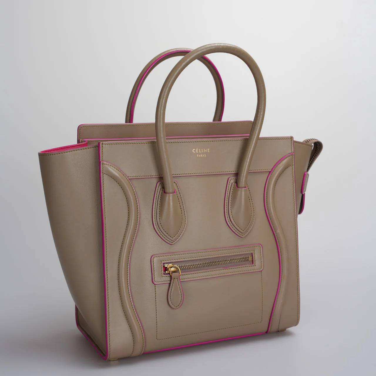 used-CELINE Calfskin Mini Luggage in Beige and Pink-MILOURA