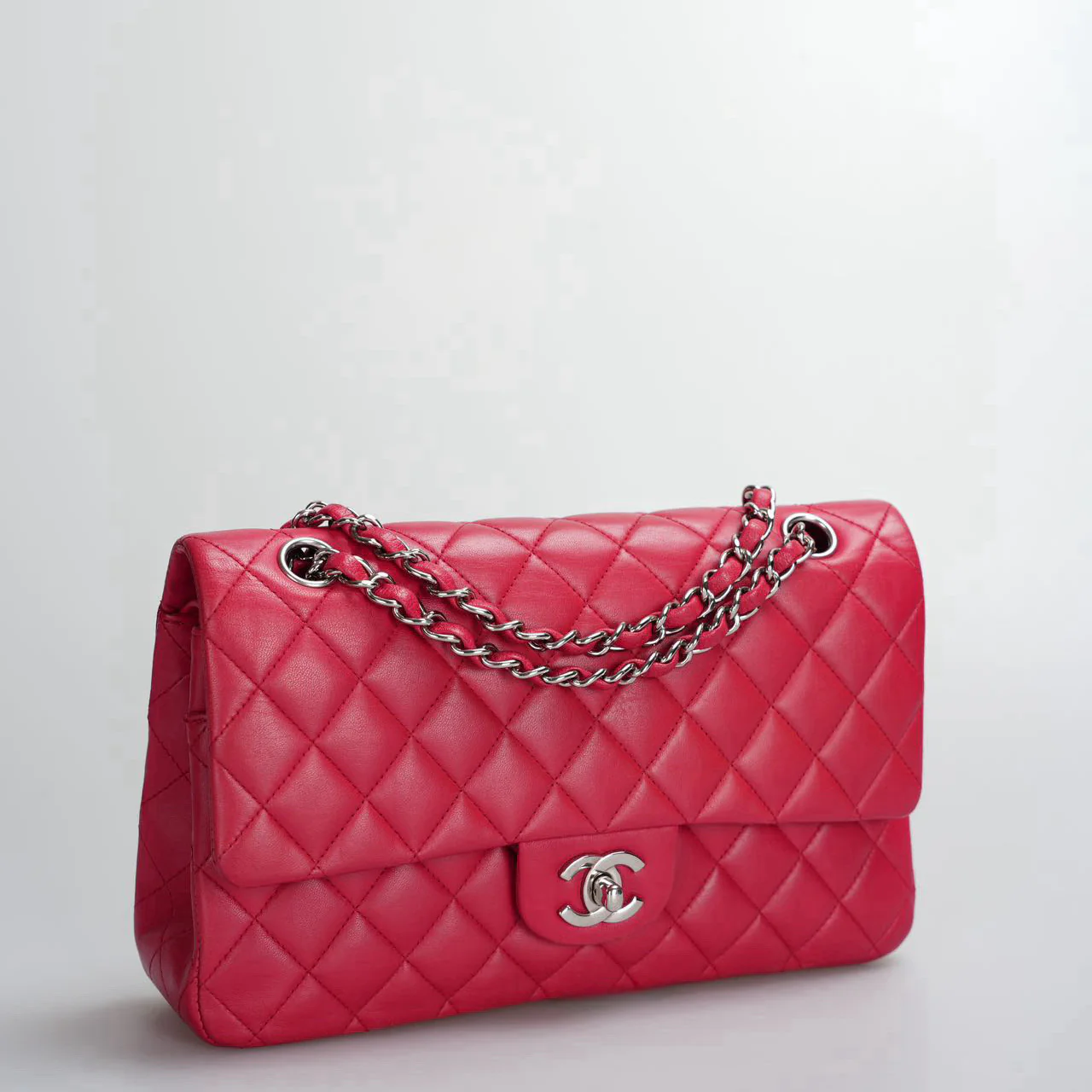 used-Chanel Red Medium timeless Flap Bag with Silver Hardware-MILOURA