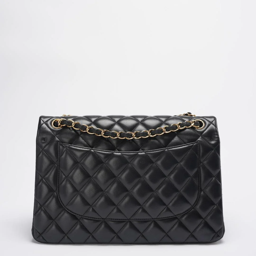Chanel Timeless Classic Flap  Bag Black Jumbo Quilted Leather Gold Hardware  Back