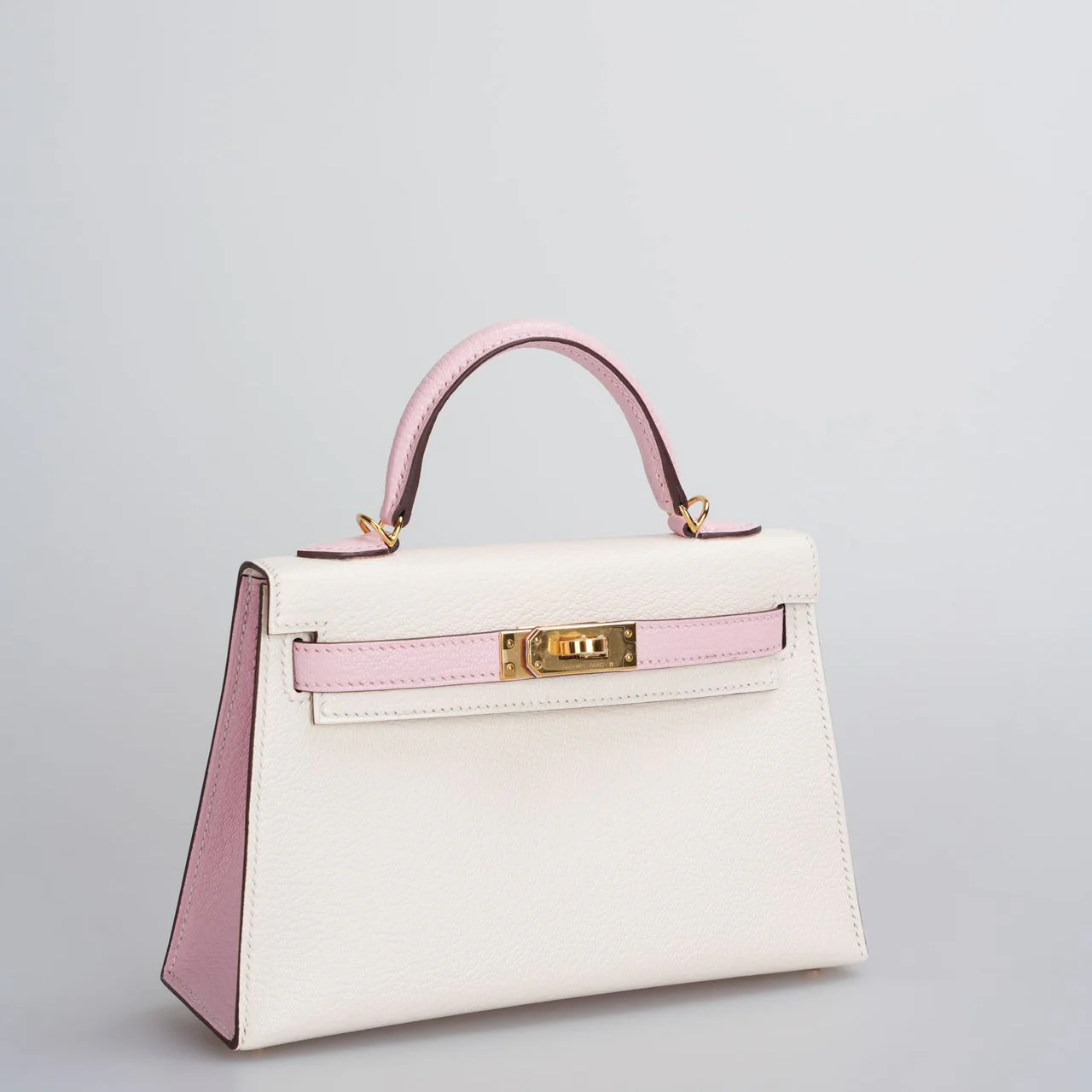 used-Hermes Mini Kelly 20cm HSS In Chèvre mysore Nata with Rose Sakura-MILOURA