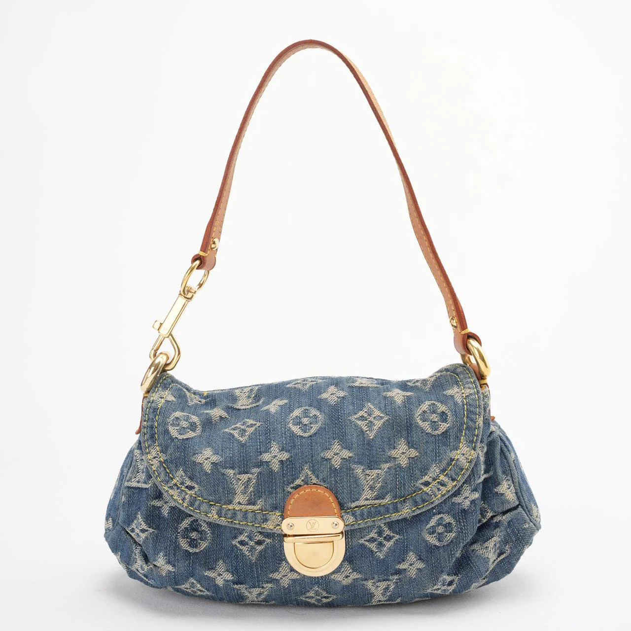 Louis Vuitton Vintage Shoulder Handbag Monogram Denim Mini Pretty Canvas Leather Blue