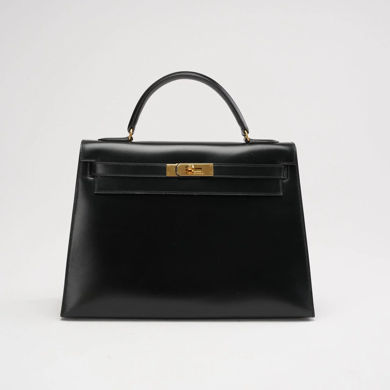 Hermès Kelly Sellier 32 Box-Leder Schwarz(Vinatge)