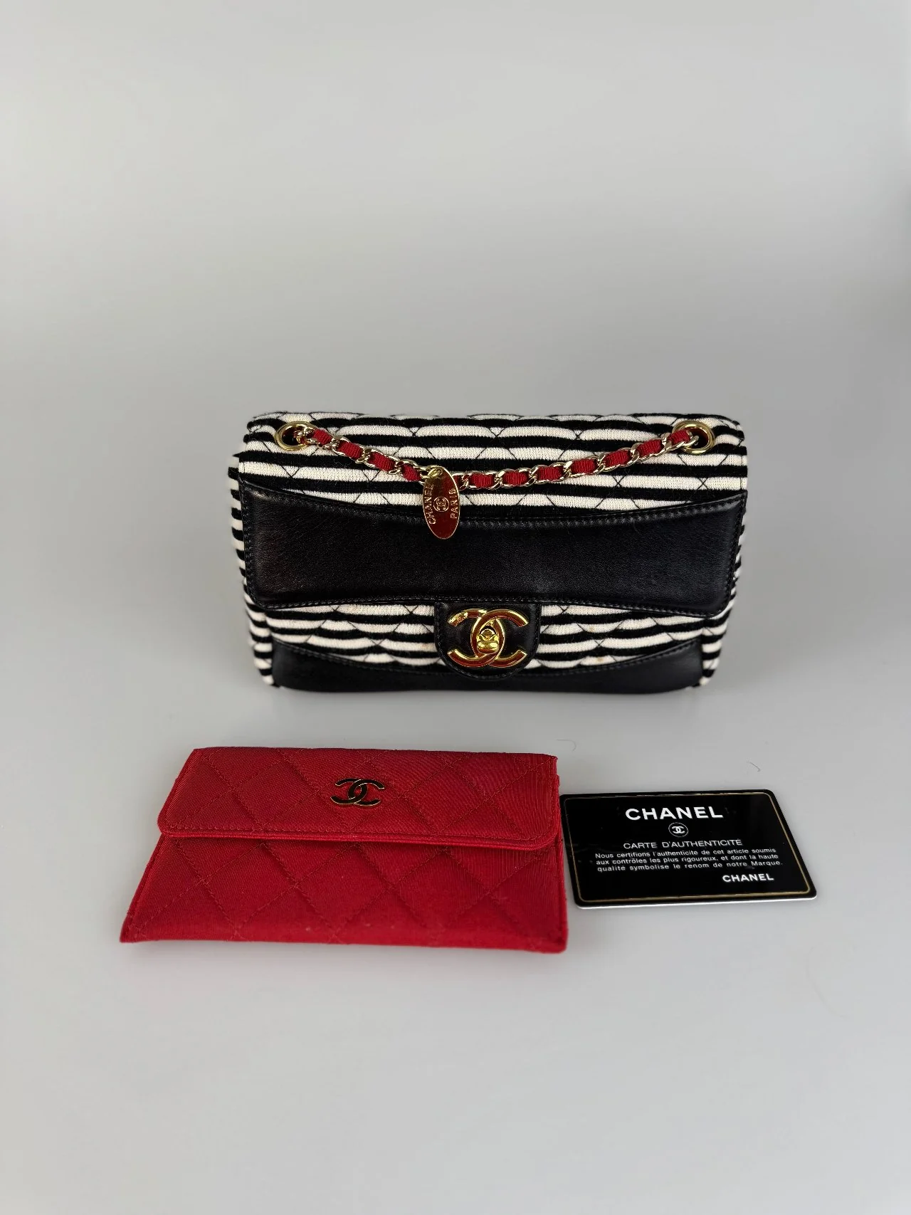 used-Chanel Sailor bag Blue 2014 striped mini rectangle Classic single flap shoulder bag-MILOURA