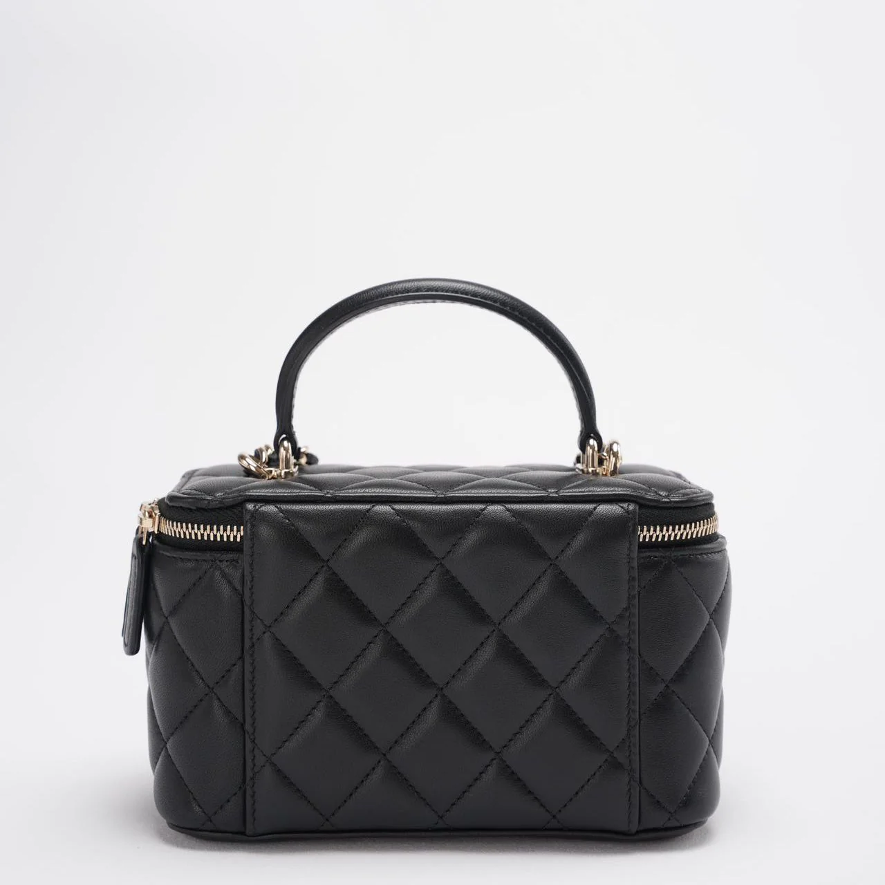 Chanel Vanity Case Bag Black Quilted Lambskin Bag with Gold Hardware Back