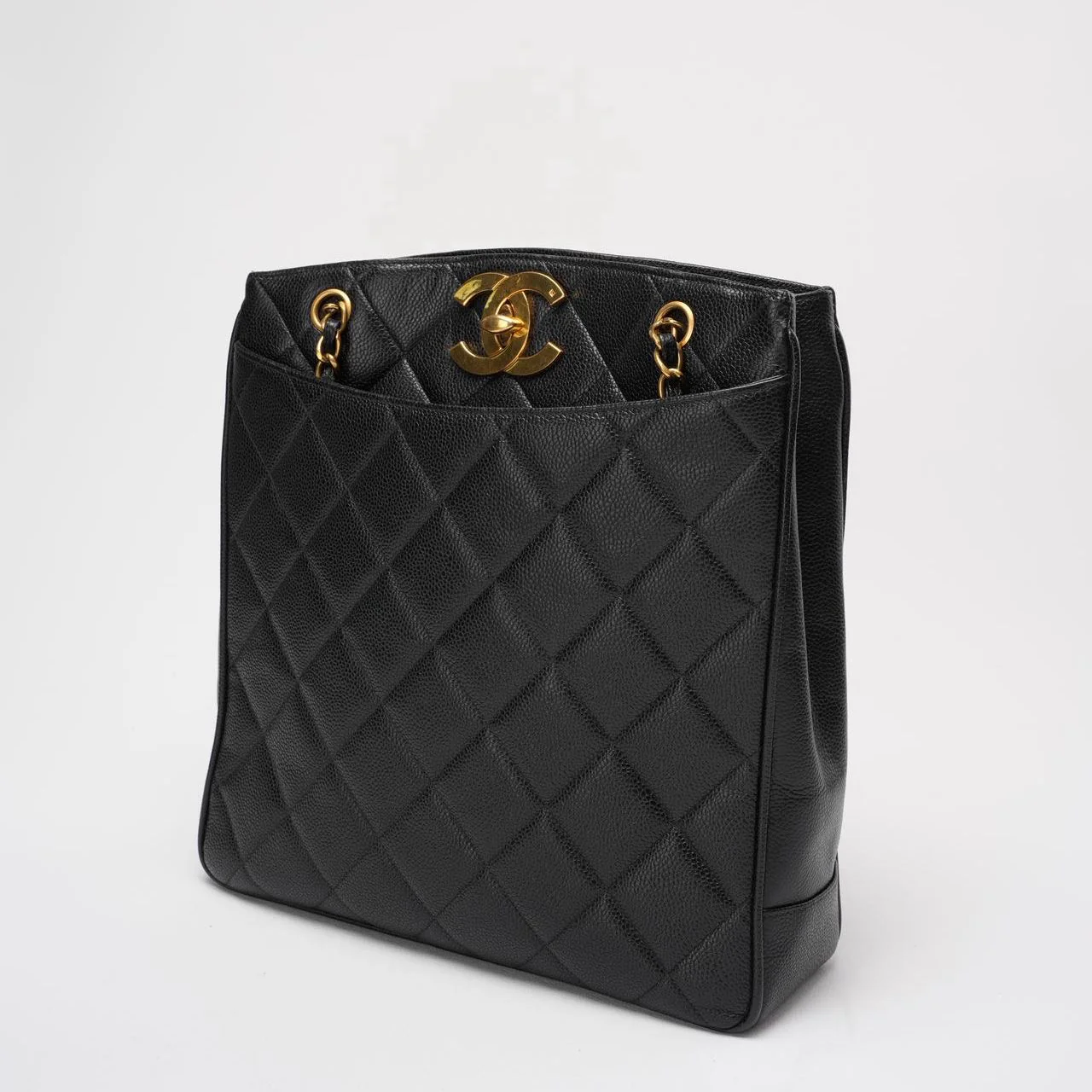 Chanel Vintage 1994 - 1996 Black Caviar Shoulder Tote Gold Hardware
