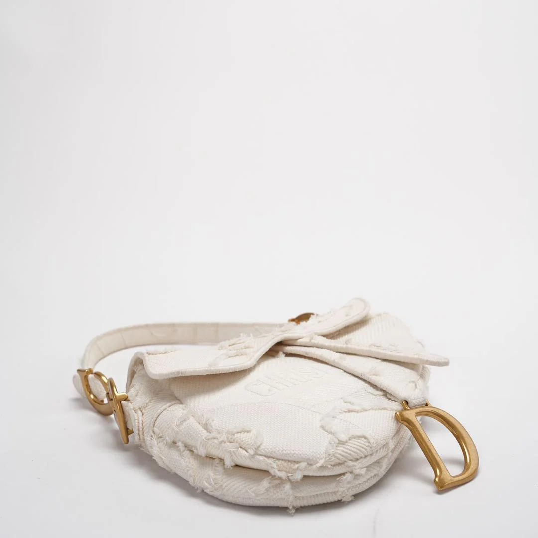 Dior Saddle Bag Camouflage White Canvas Medium Handbag with Gold Hardware 2020