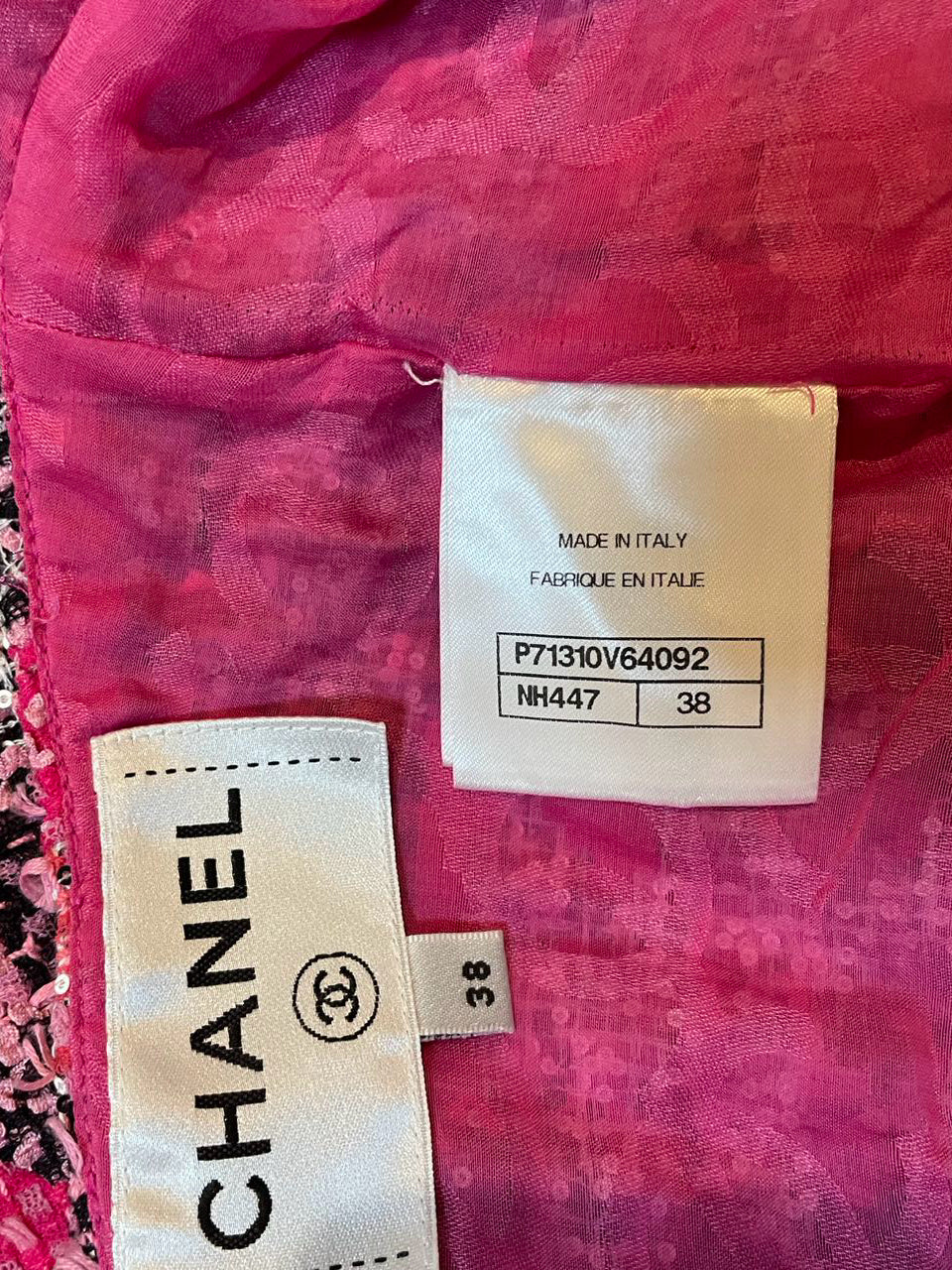 used-Chanel Coco Beach Mini Dress Tweed Pink Black Size 38-MILOURA