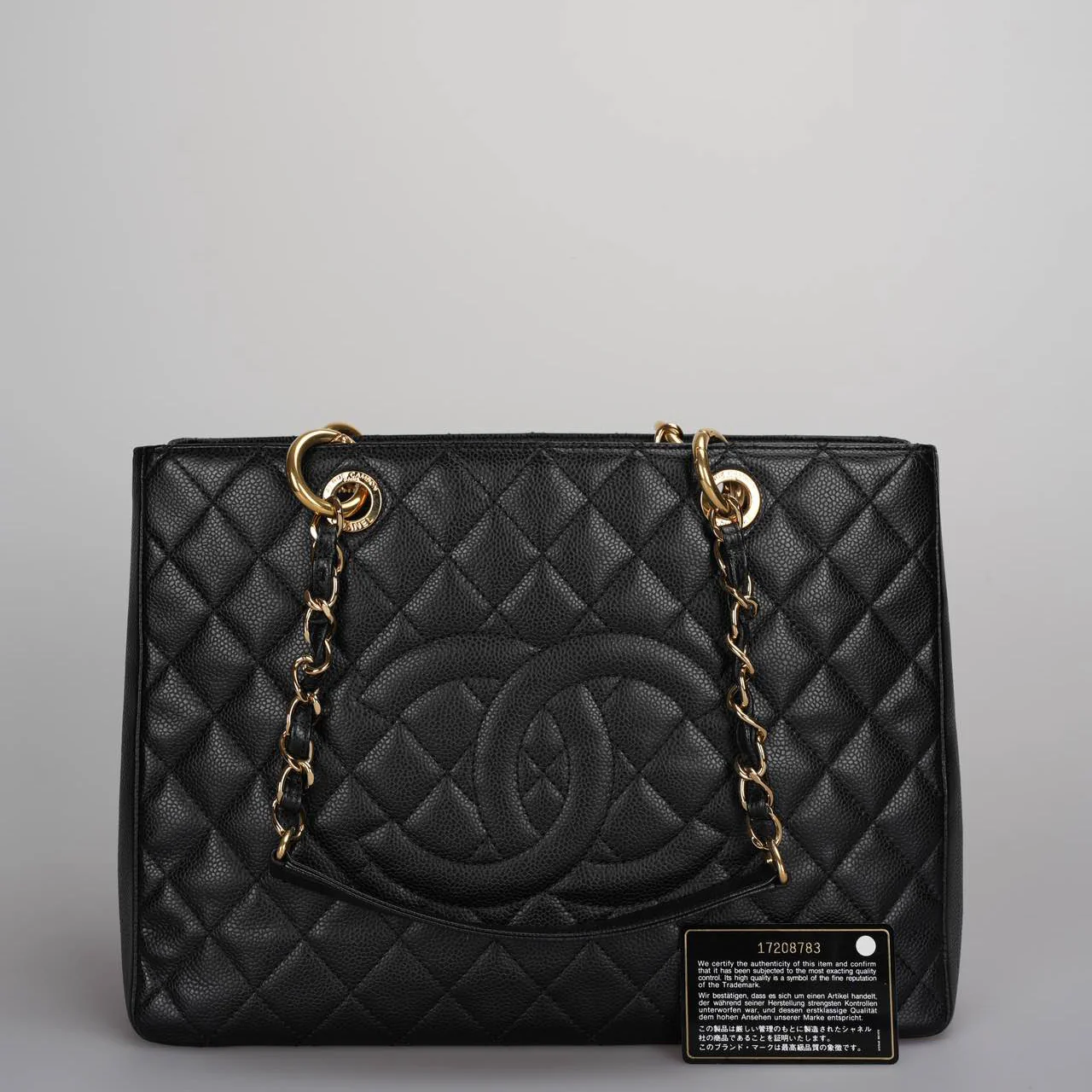 used-Chanel Grand Shopping Tote black gst Bag in Cavier Leather with gold Hardware-MILOURA