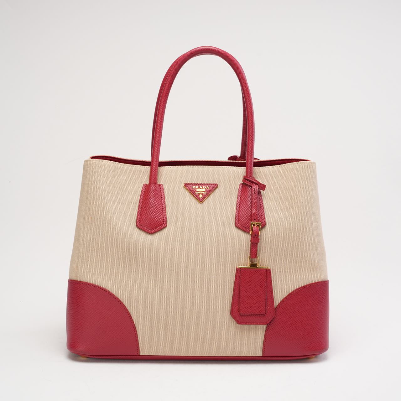 Parada Beige and Red Canapa Saffiano Double Bag