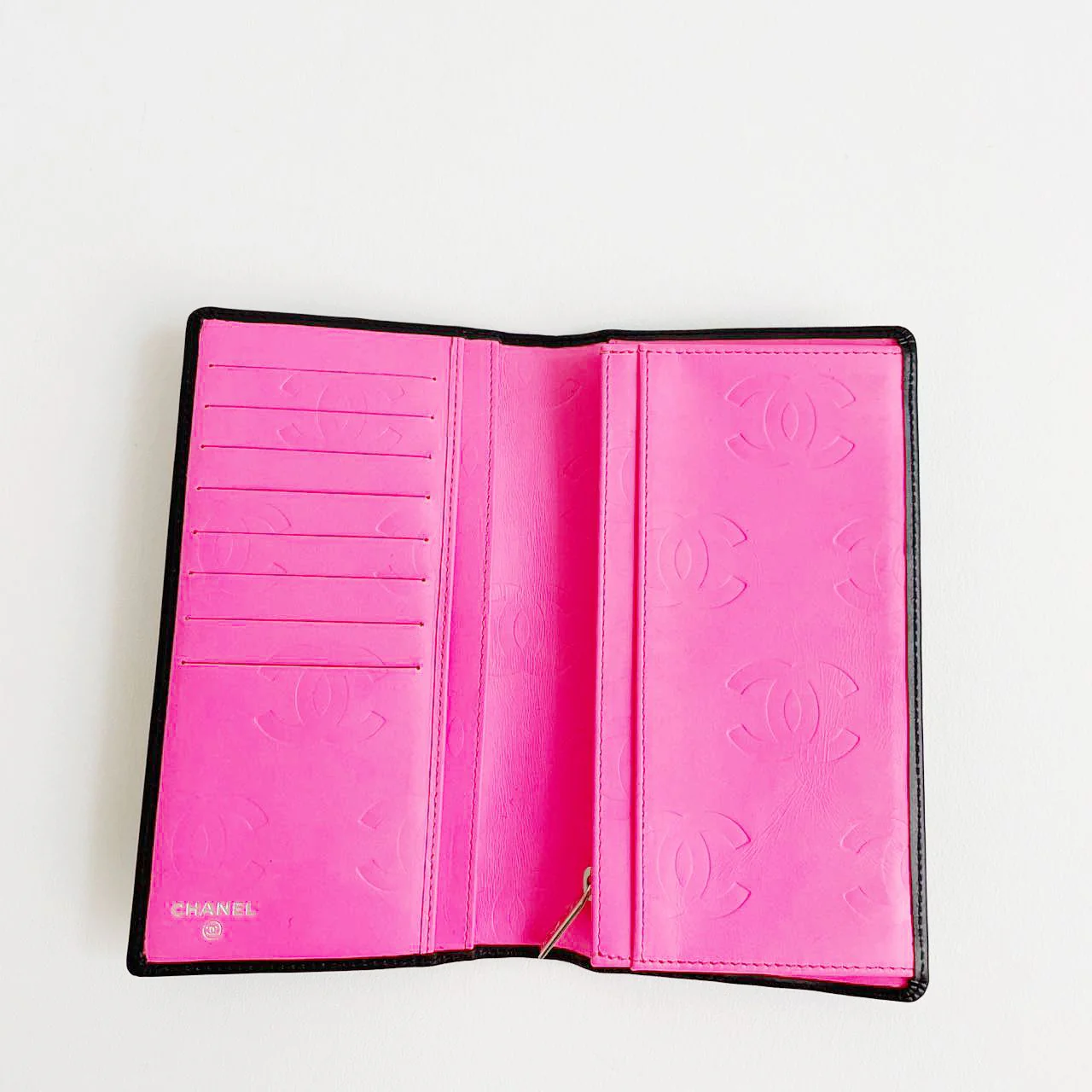 Chanel Cambon Wallet Classic Black White Wallet Quilted Calfskin with Pink Interior